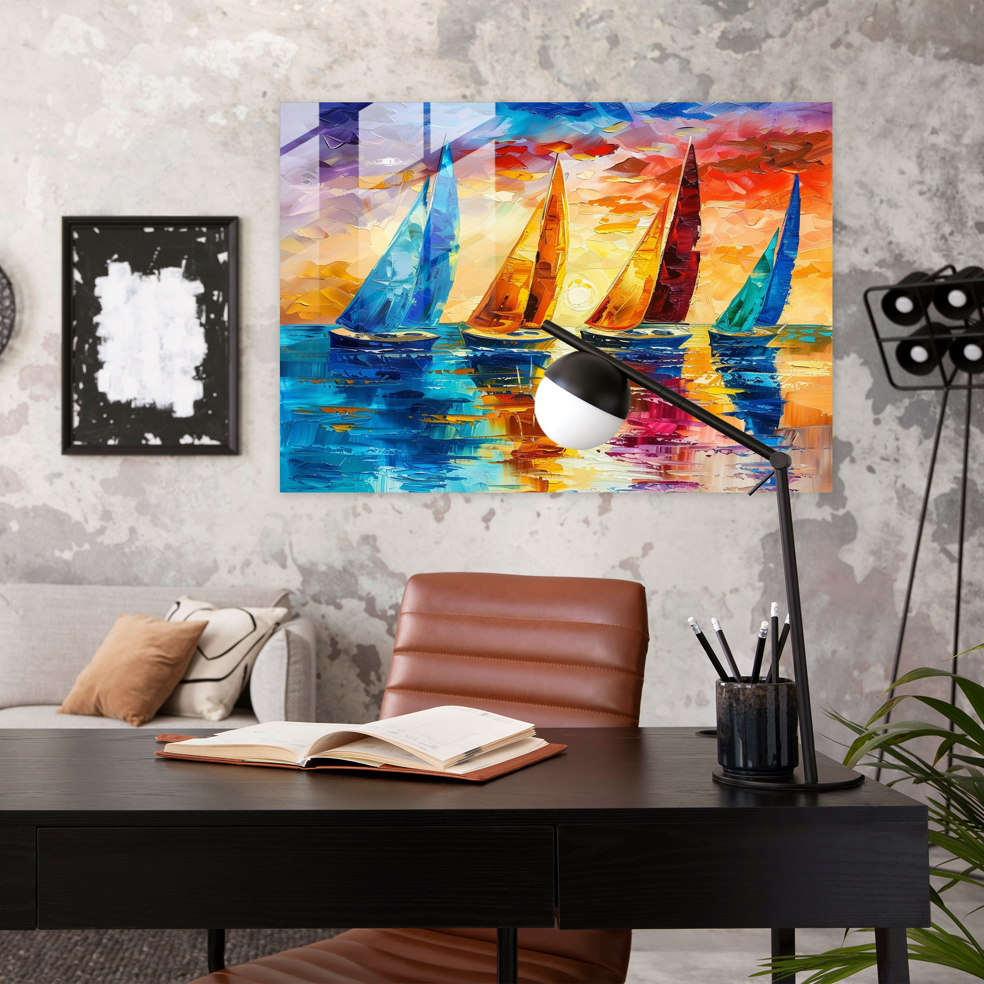 Leonid Afremov Glass Print - Serene Seascape Glass Wall Art - Leonid Afremov, Glass Wall Art, Leonid Afremov, Home Decoration