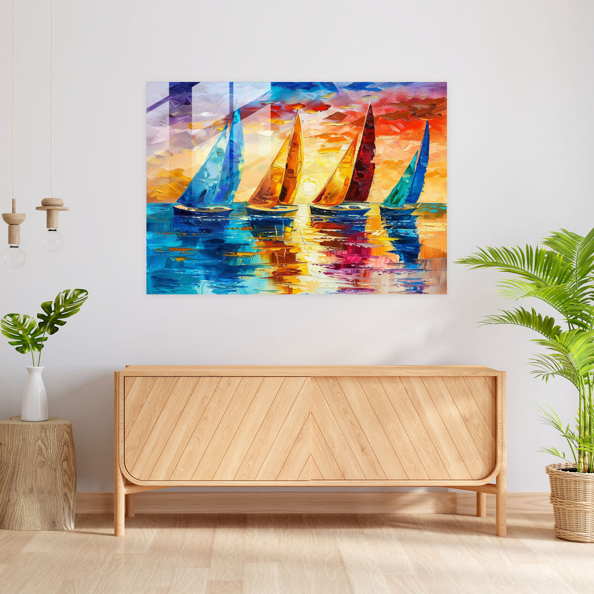 Leonid Afremov Glass Print - Serene Seascape Glass Wall Art - Leonid Afremov, Glass Wall Art, Leonid Afremov, Home Decoration