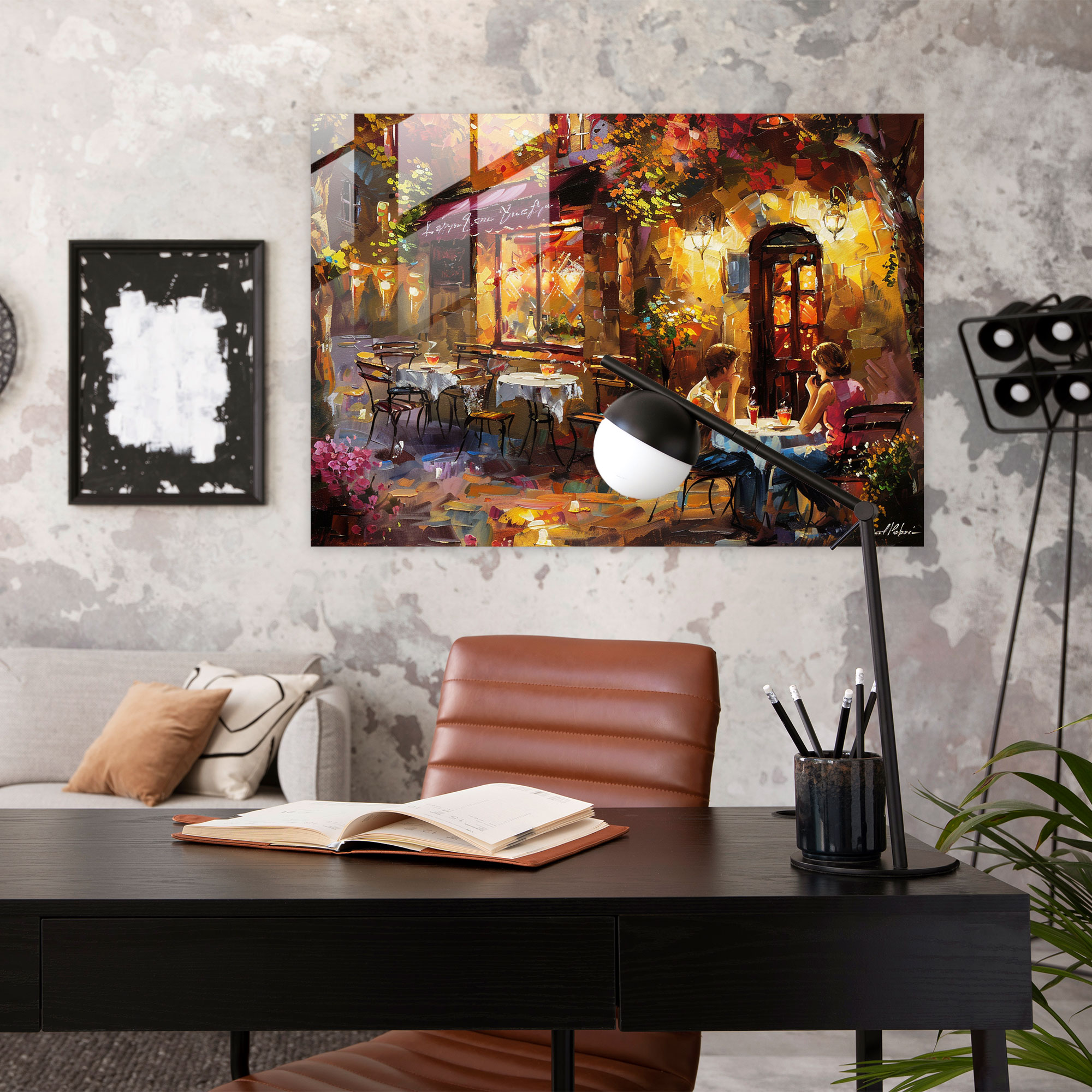 Leonid Afremov Glass Print - Cozy Cafe Glass Wall Art - Leonid Afremov, Home Decoration, Modern Art, Leonid Afremov