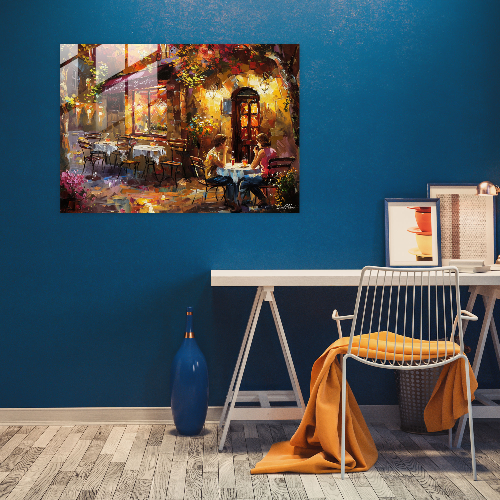 Leonid Afremov Glass Print - Cozy Cafe Glass Wall Art - Leonid Afremov, Home Decoration, Modern Art, Leonid Afremov