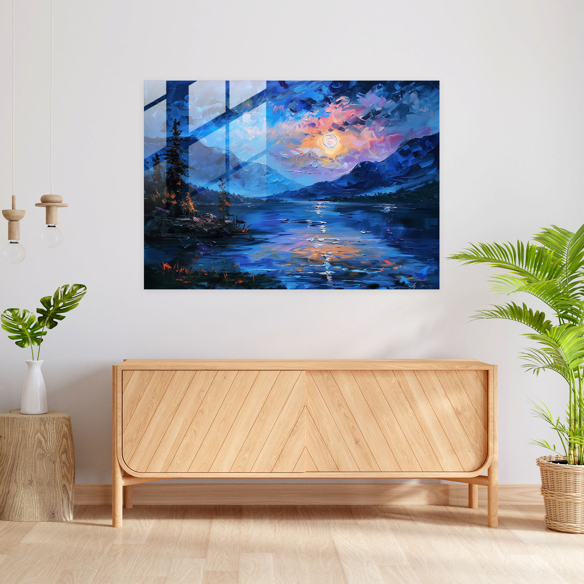 Leonid Afremov Glass Print - Dreamy Moonlit Landscape Glass Wall Art - Leonid Afremov, Home Decoration, Wall Decoration, Glass Wall Art
