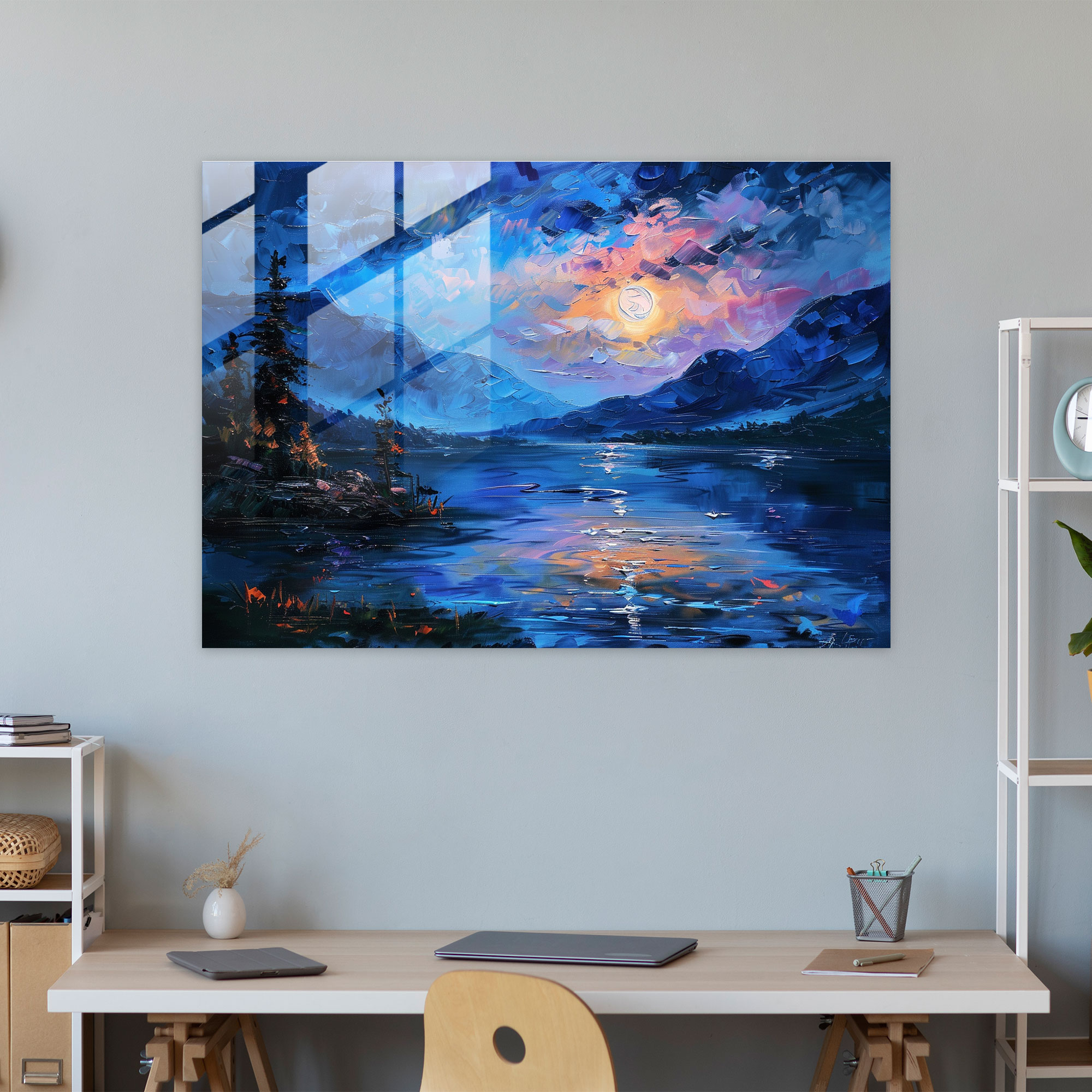 Leonid Afremov Glass Print - Dreamy Moonlit Landscape Glass Wall Art - Leonid Afremov, Home Decoration, Wall Decoration, Glass Wall Art
