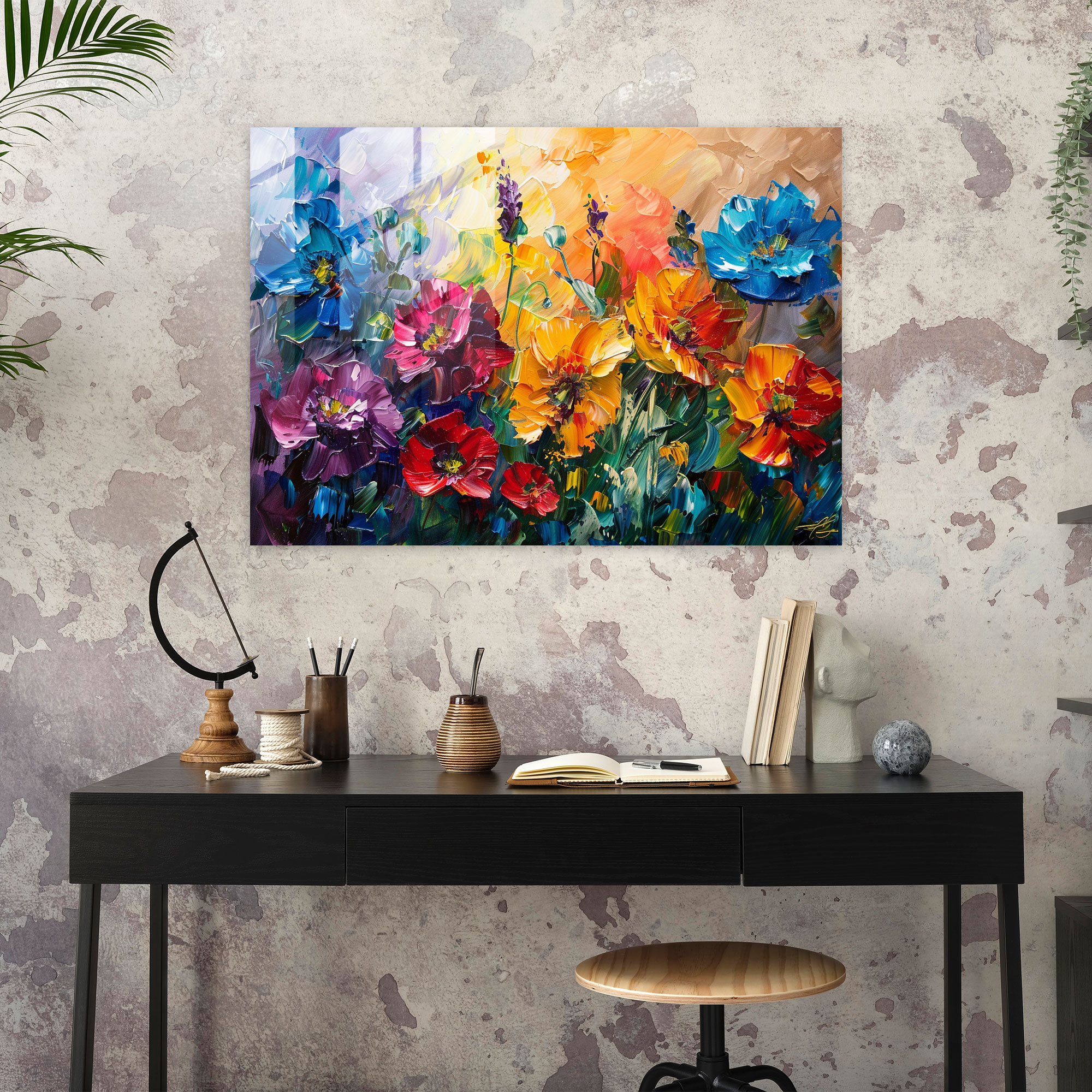 Leonid Afremov Glass Print - Vibrant Flower Garden Glass Wall Art - Leonid Afremov, Wall Decoration, Glass Print, Modern Art