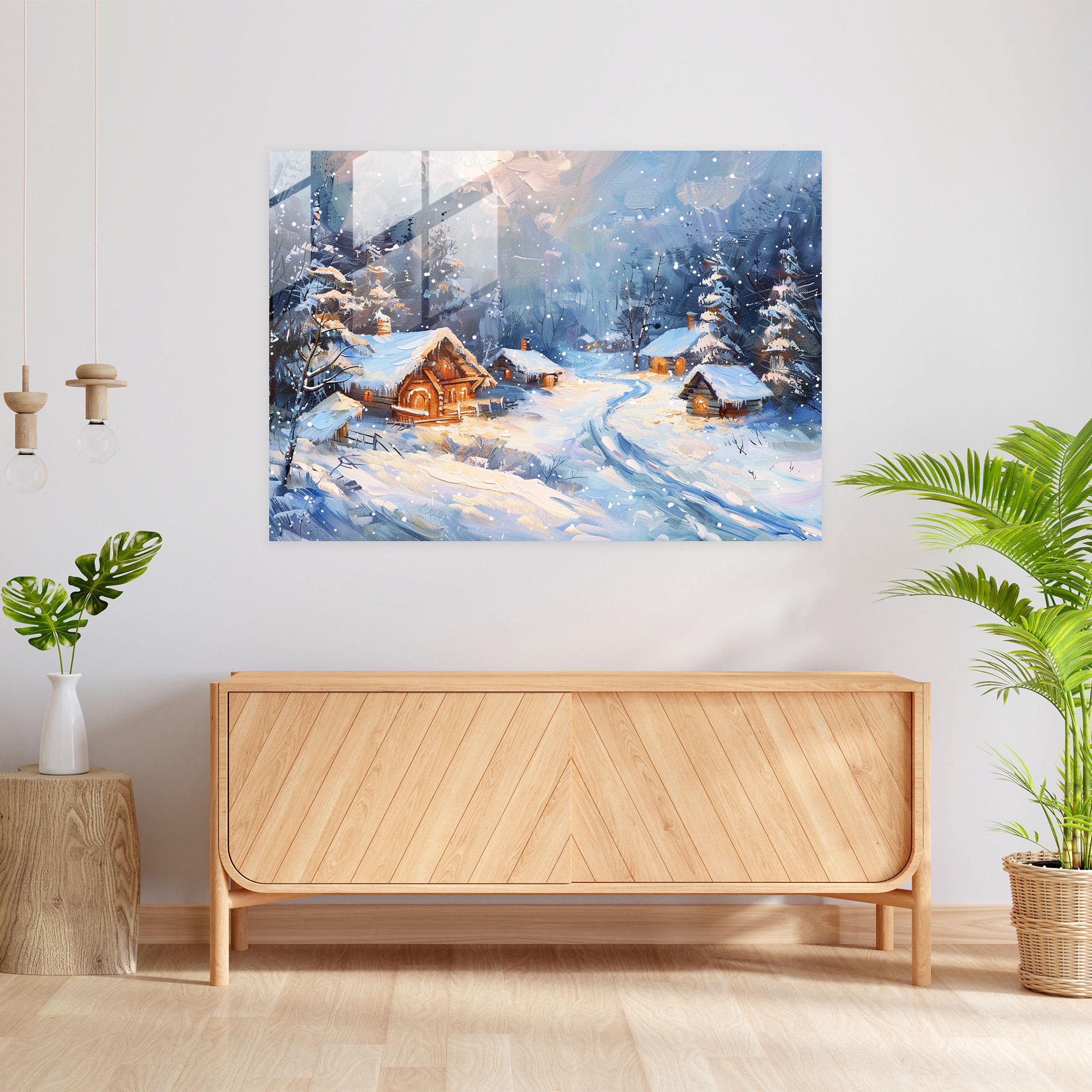 Leonid Afremov Glass Print - Enchanting Winter Landscape Glass Wall Art - Leonid Afremov, Leonid Afremov, Glass Print, Modern Art