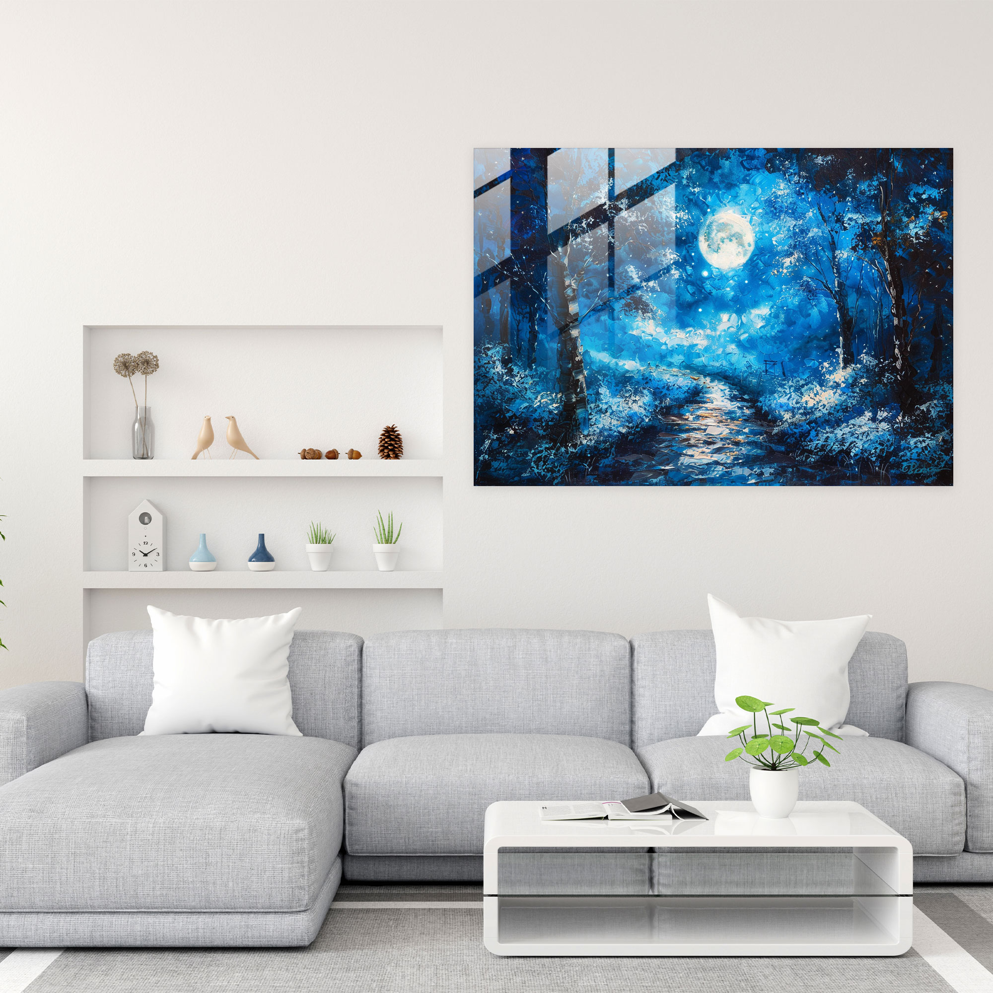 Leonid Afremov Glass Print Moonlit Pathway Wall Art - Leonid Afremov, Leonid Afremov, Wall Decoration, Glass Print