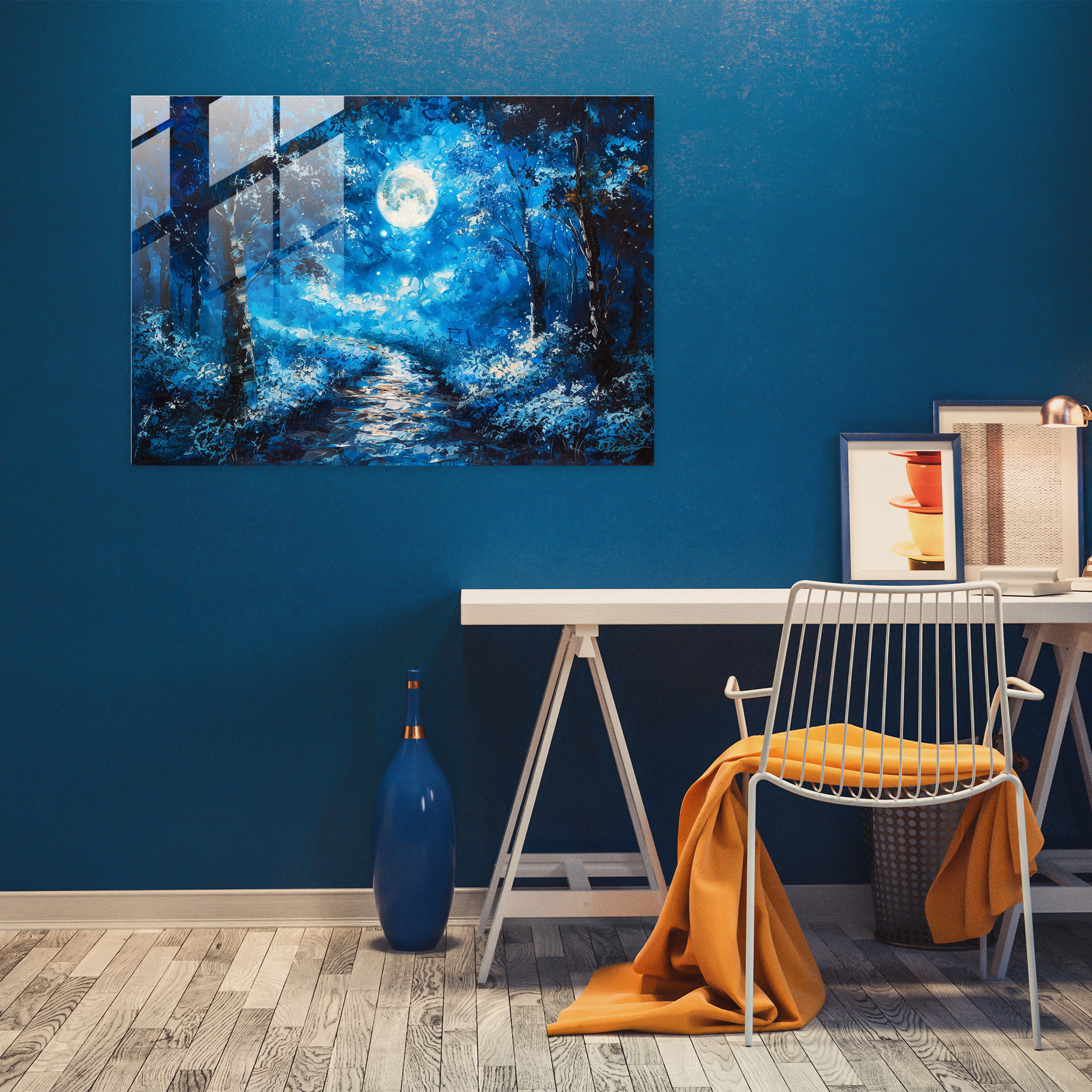 Leonid Afremov Glass Print Moonlit Pathway Wall Art - Leonid Afremov, Leonid Afremov, Wall Decoration, Glass Print