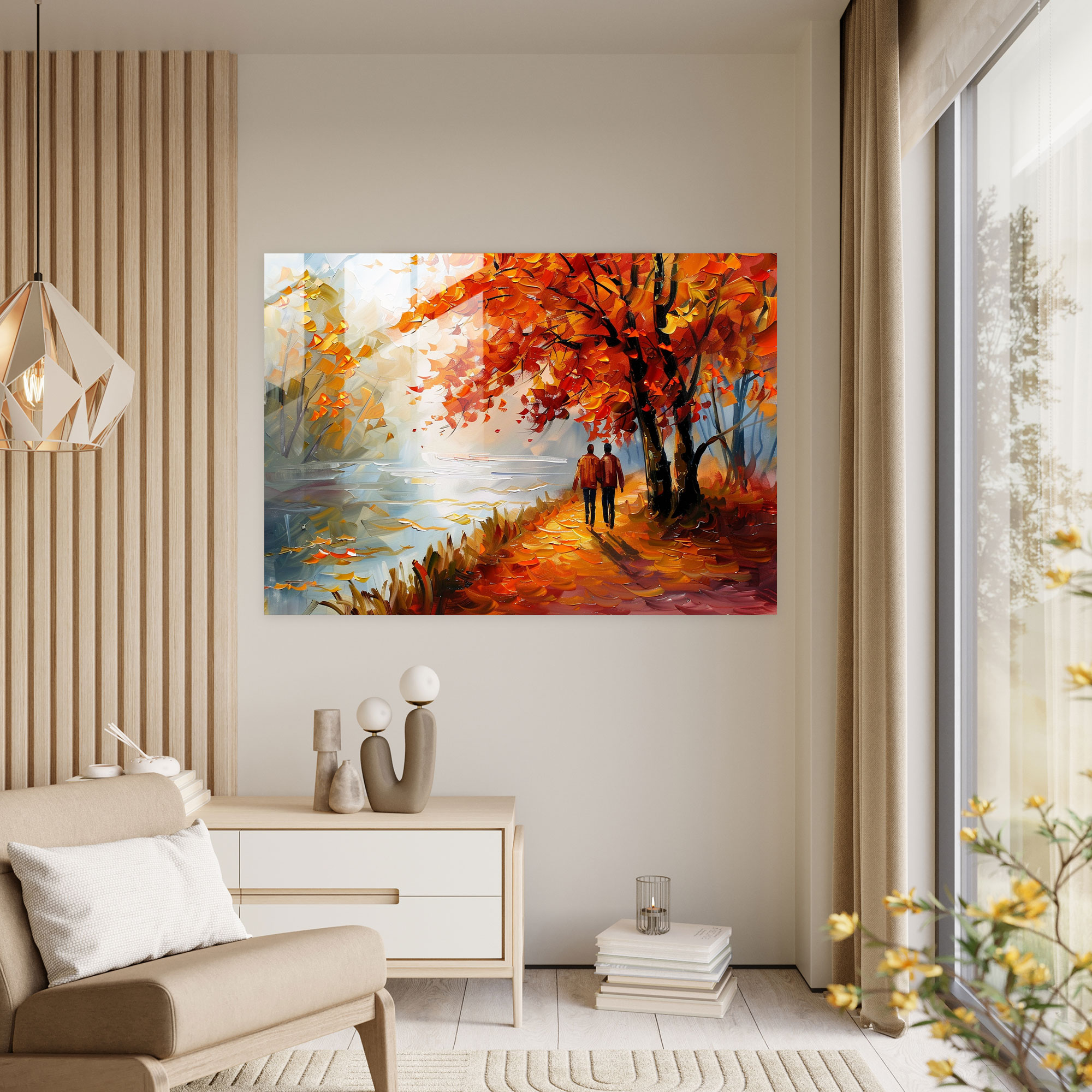 Leonid Afremov Glass Wall Art Autumn Scene - Leonid Afremov, Home Decoration, Modern Art, Wall Decoration