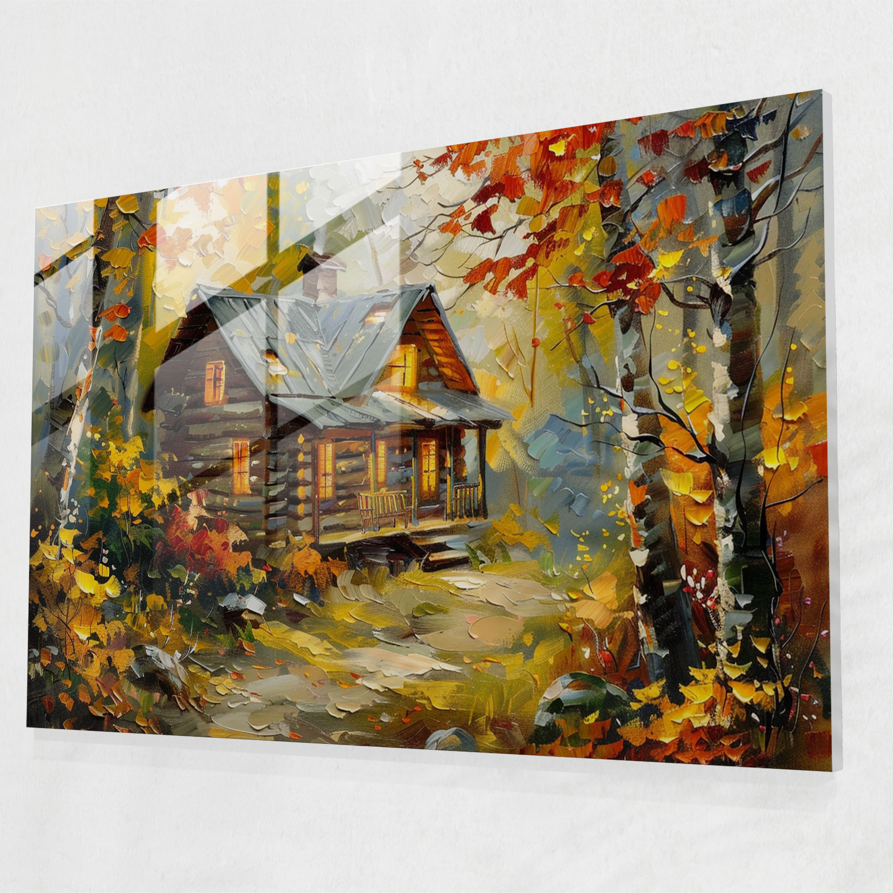 Leonid Afremov Glass Print Cabin In The Woods - Leonid Afremov, Glass Print, Modern Art, Home Decoration