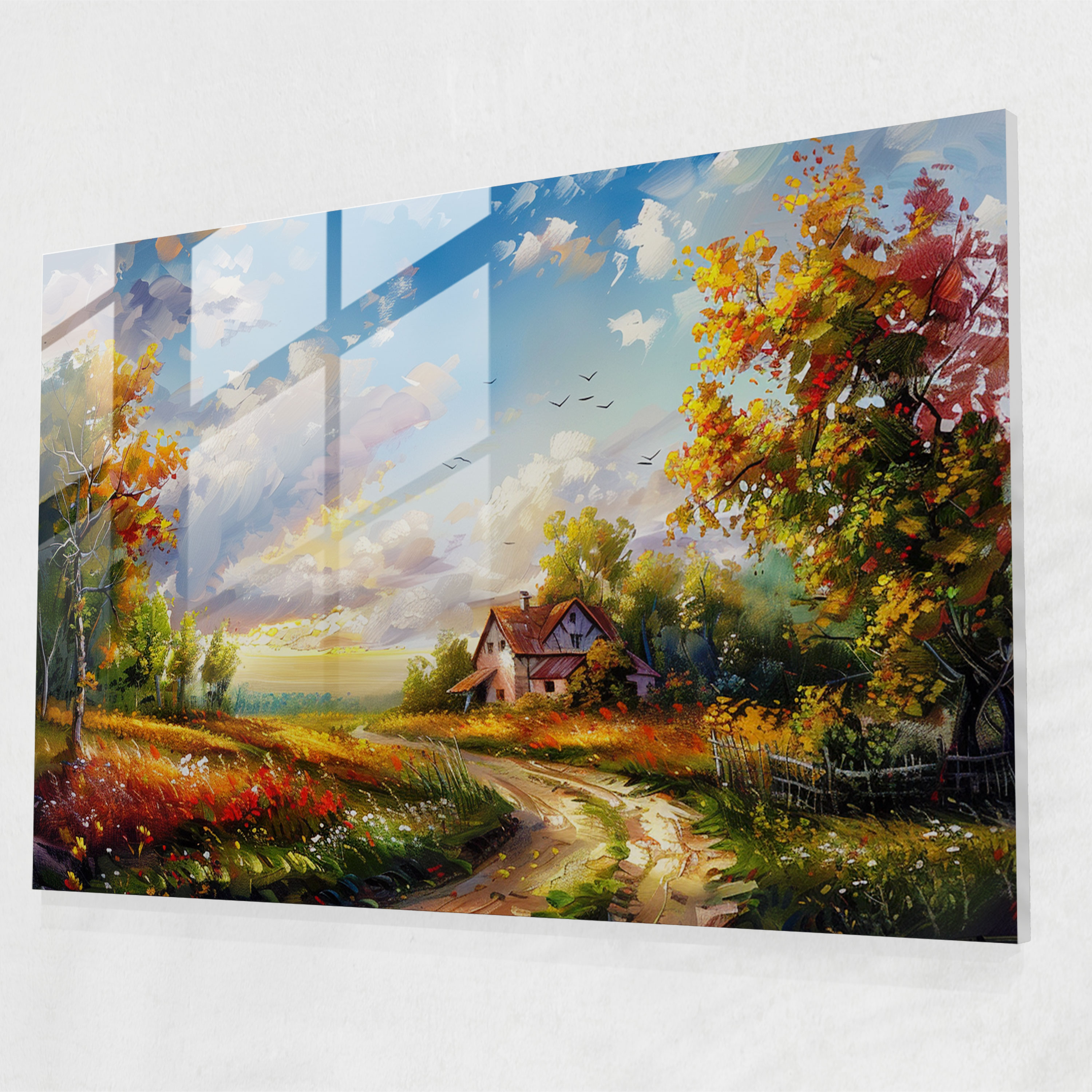 Leonid Afremov Glass Wall Art Countryside Scene - Leonid Afremov, Wall Decoration, Modern Art, Glass Wall Art