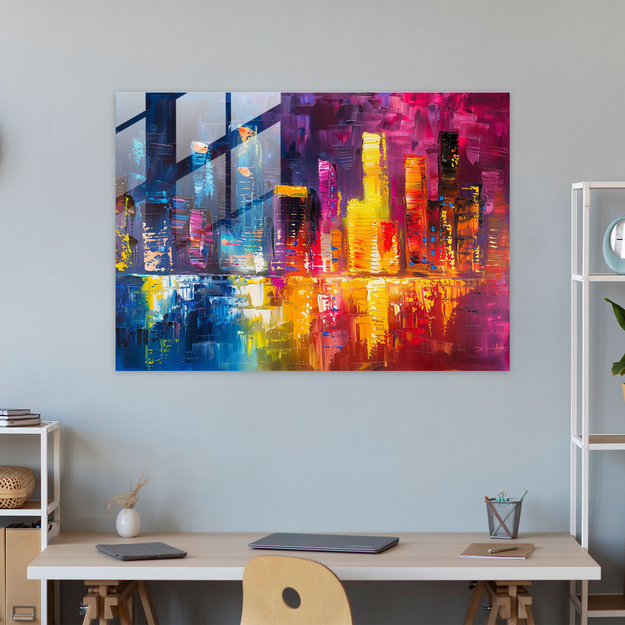 Leonid Afremov Glass Wall Art: Cityscape At Night Glass Print - Leonid Afremov, Modern Art, Wall Decoration, Leonid Afremov