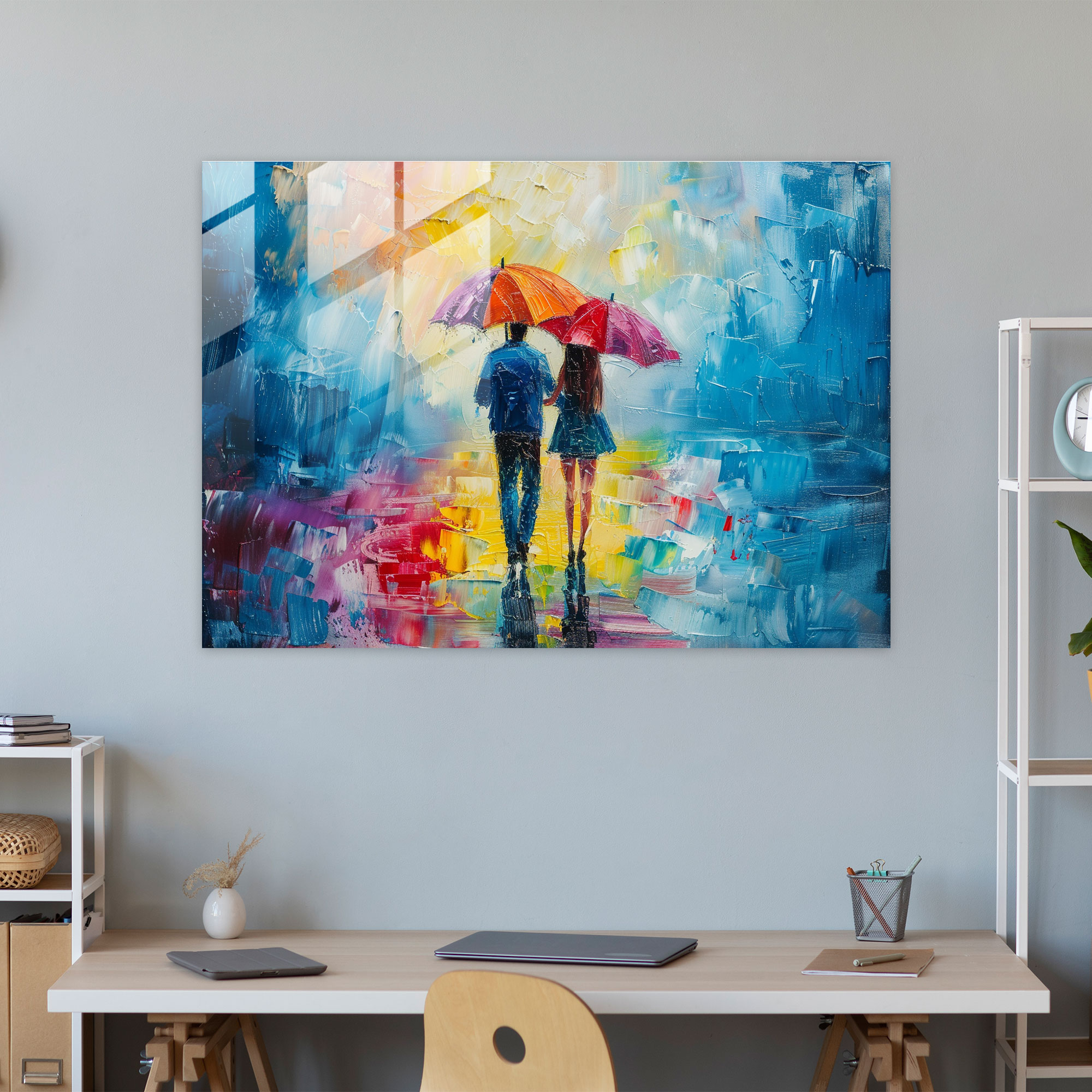 Leonid Afremov Home Decoration: Romantic Rain Glass Print - Leonid Afremov, Glass Print, Glass Wall Art, Glass Art