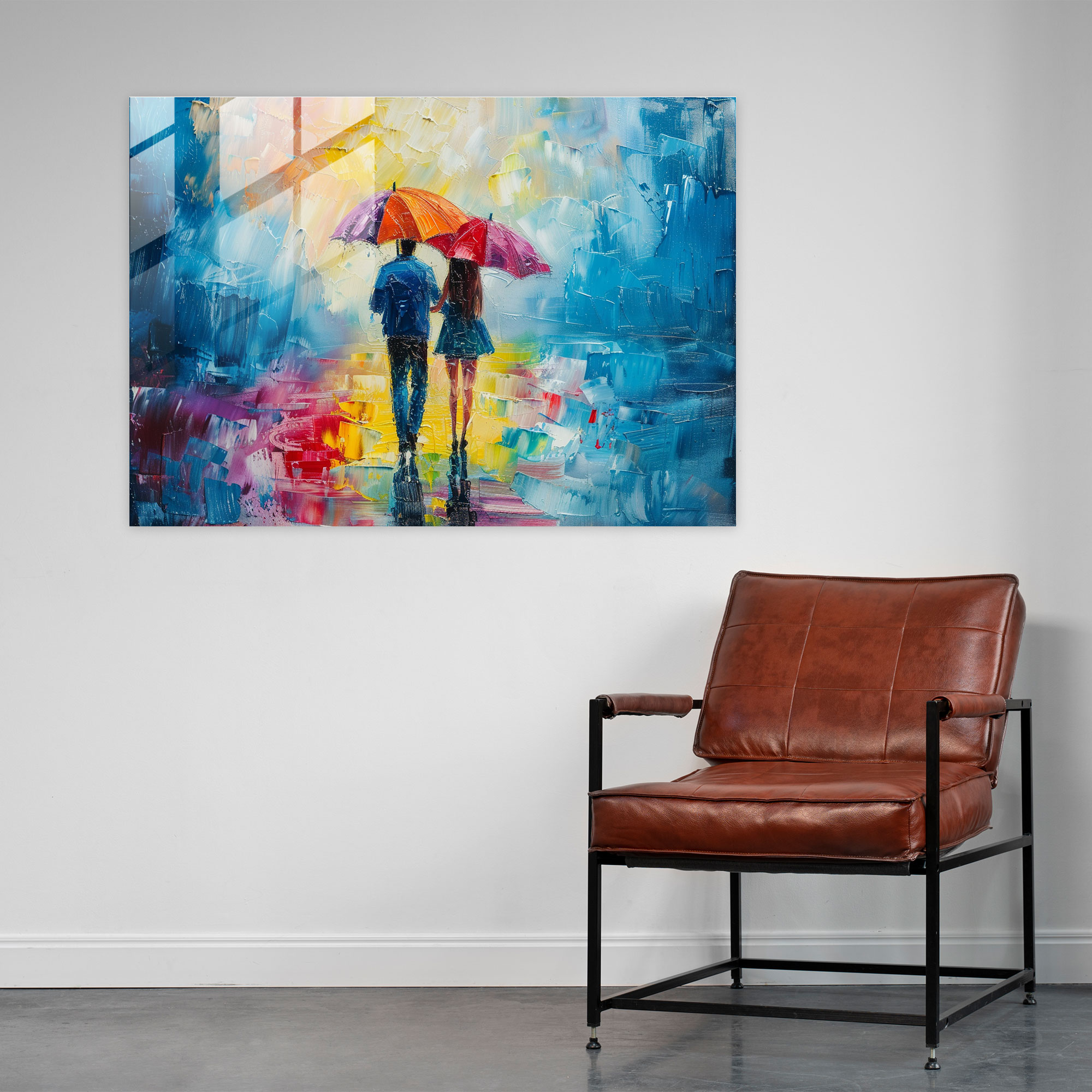 Leonid Afremov Home Decoration: Romantic Rain Glass Print - Leonid Afremov, Glass Print, Glass Wall Art, Glass Art