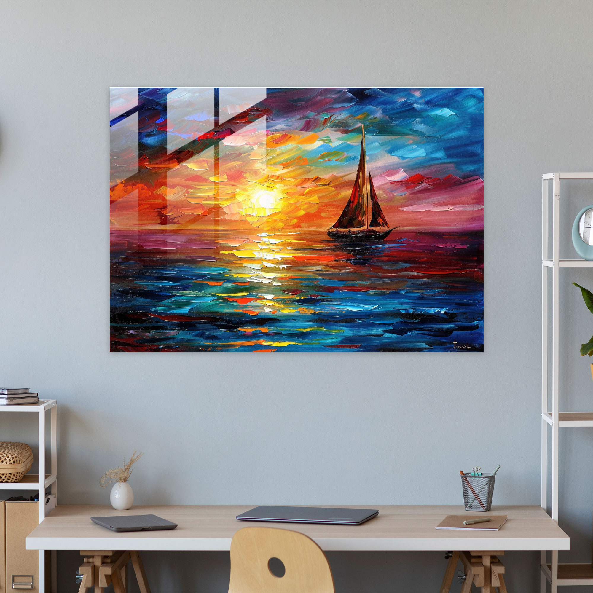 Leonid Afremov Glass Wall Art: Sunset Seascape Glass Print - Leonid Afremov, Leonid Afremov, Glass Print, Modern Art