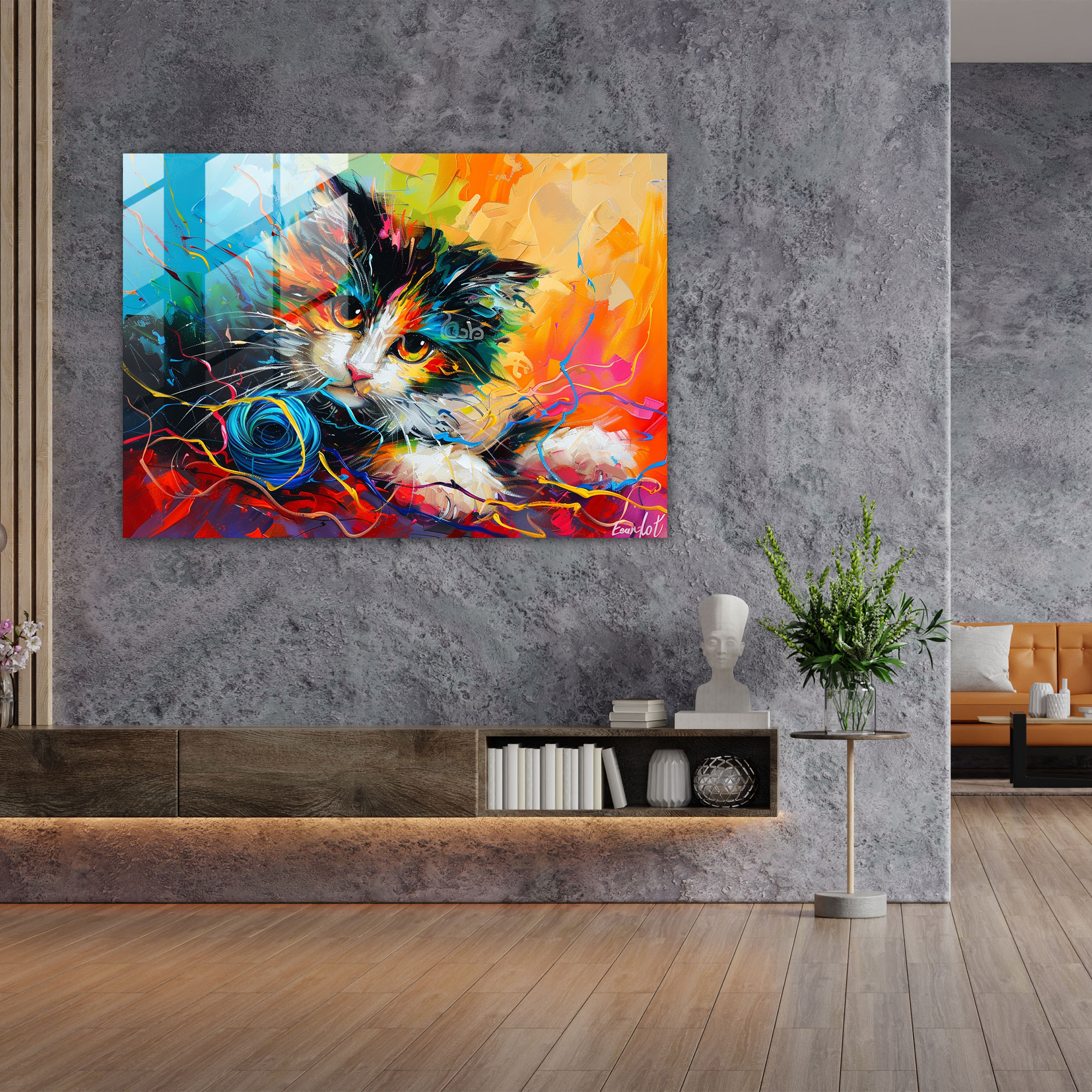 Leonid Afremov Glass Wall Art: Whimsical Cat Glass Print - Leonid Afremov, Wall Decoration, Glass Art, Glass Print