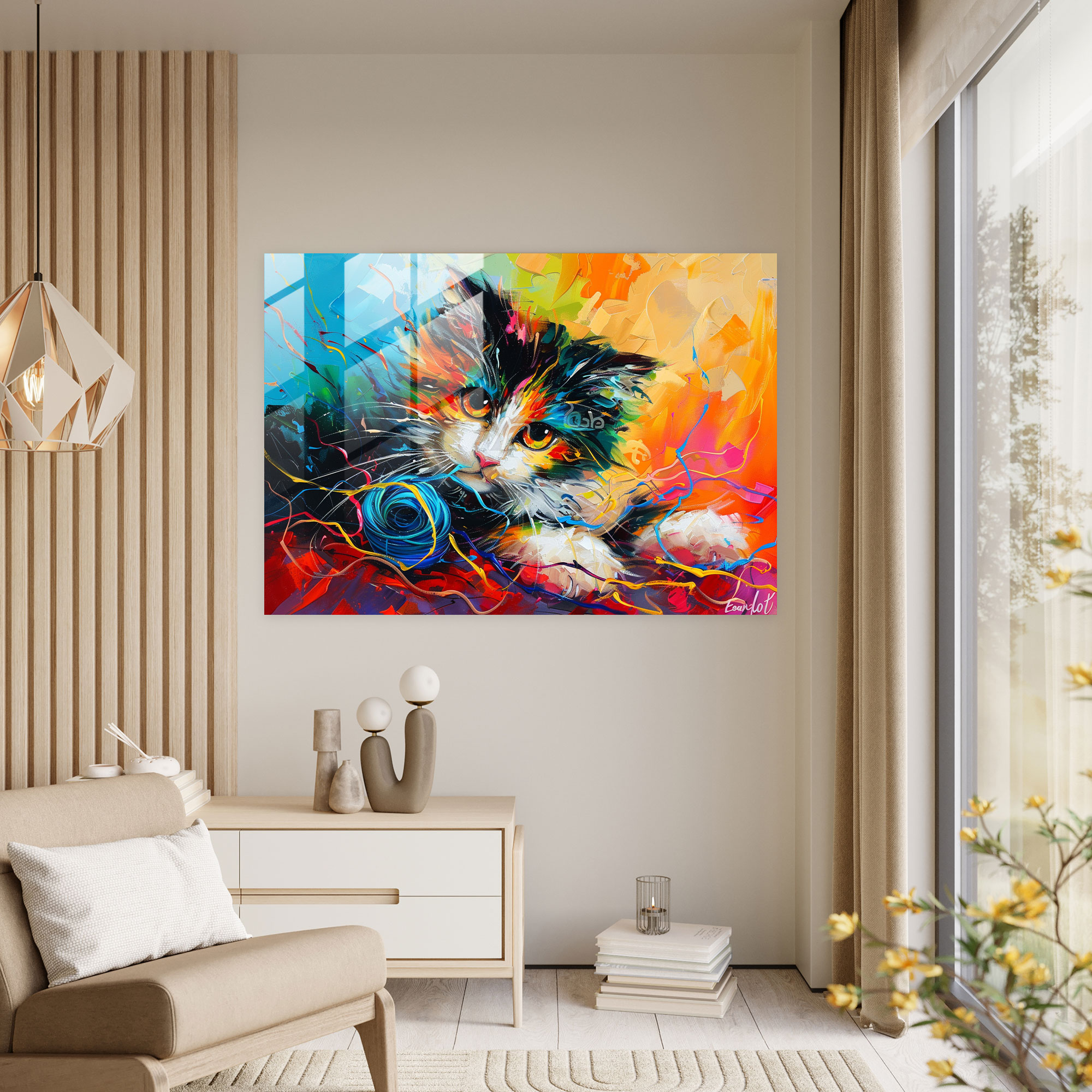 Leonid Afremov Glass Wall Art: Whimsical Cat Glass Print - Leonid Afremov, Wall Decoration, Glass Art, Glass Print