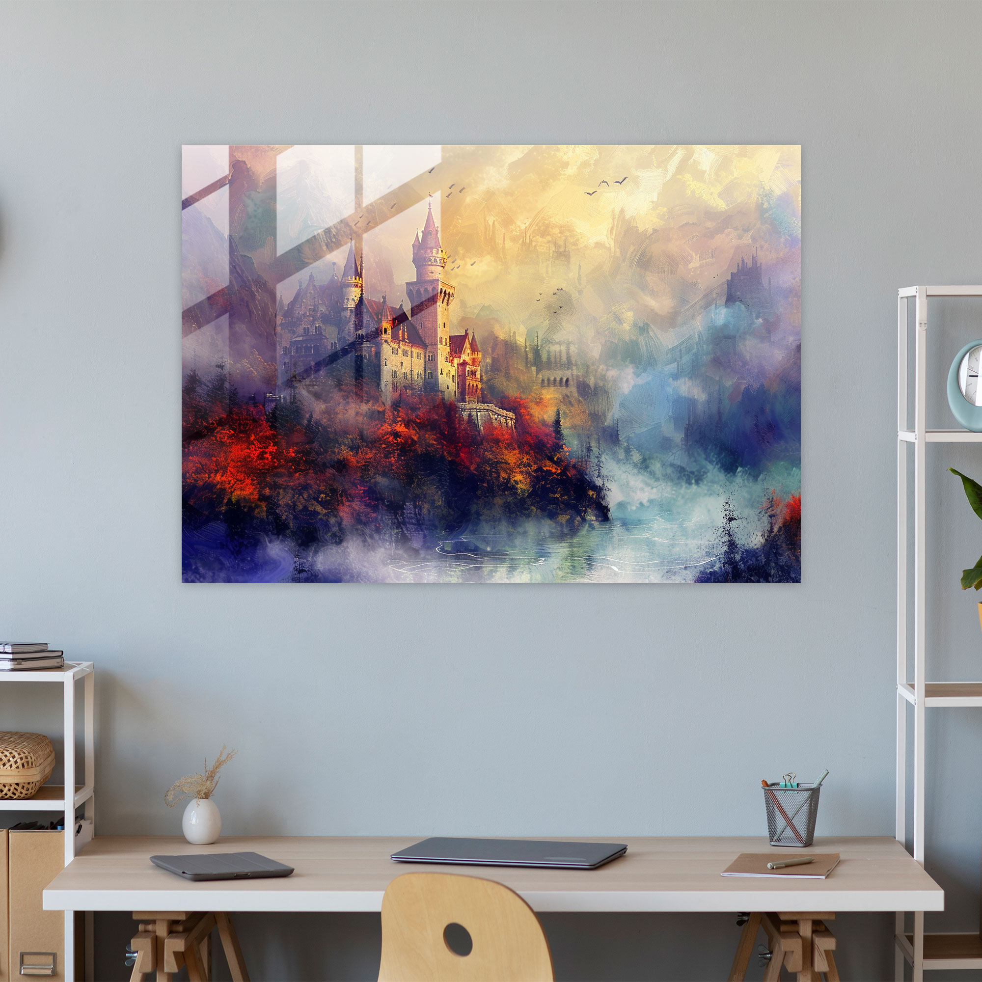 Leonid Afremov Glass Wall Art: Fairytale Castle Glass Print - Leonid Afremov, Glass Wall Art, Modern Art, Glass Art