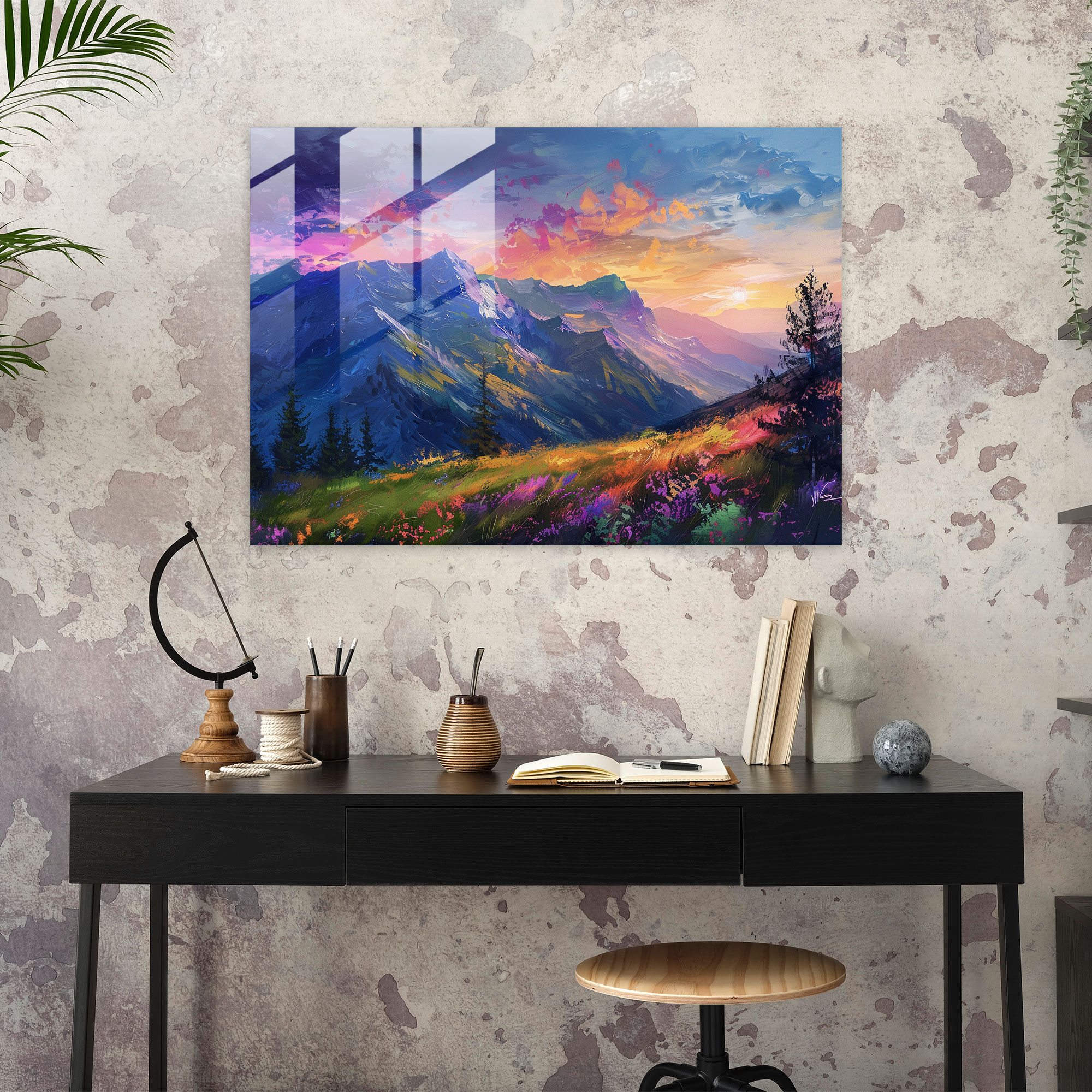 Leonid Afremov Glass Wall Art: Sunrise Mountain Glass Print - Leonid Afremov, Modern Art, Glass Wall Art, Leonid Afremov