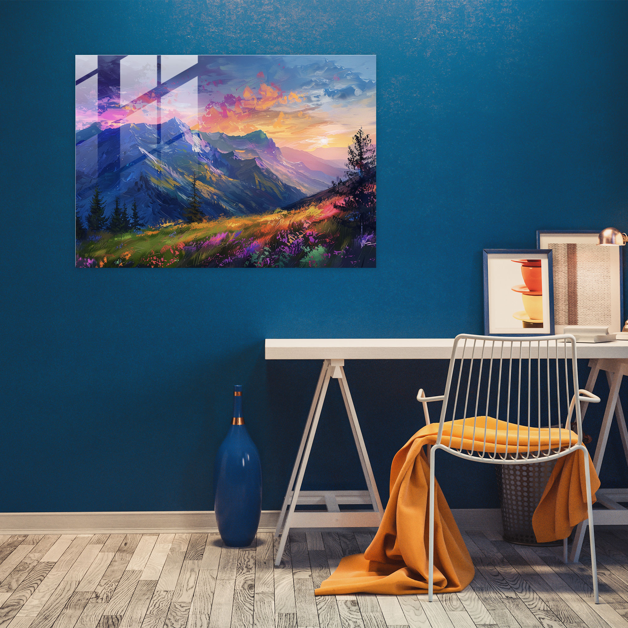 Leonid Afremov Glass Wall Art: Sunrise Mountain Glass Print - Leonid Afremov, Modern Art, Glass Wall Art, Leonid Afremov