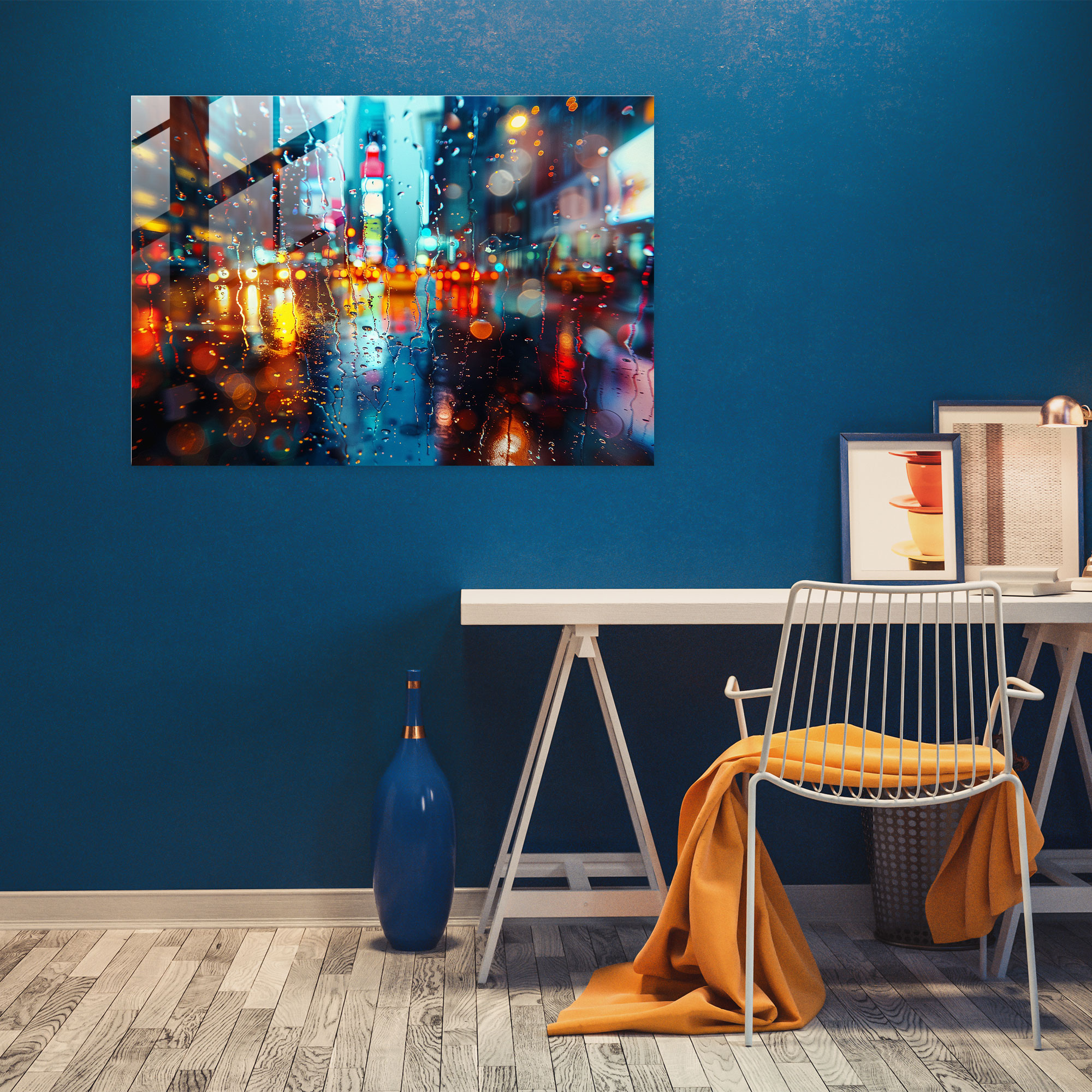 Leonid Afremov Glass Print - Cityscape Reflections - Leonid Afremov, Home Decoration, Cityscape, Reflections