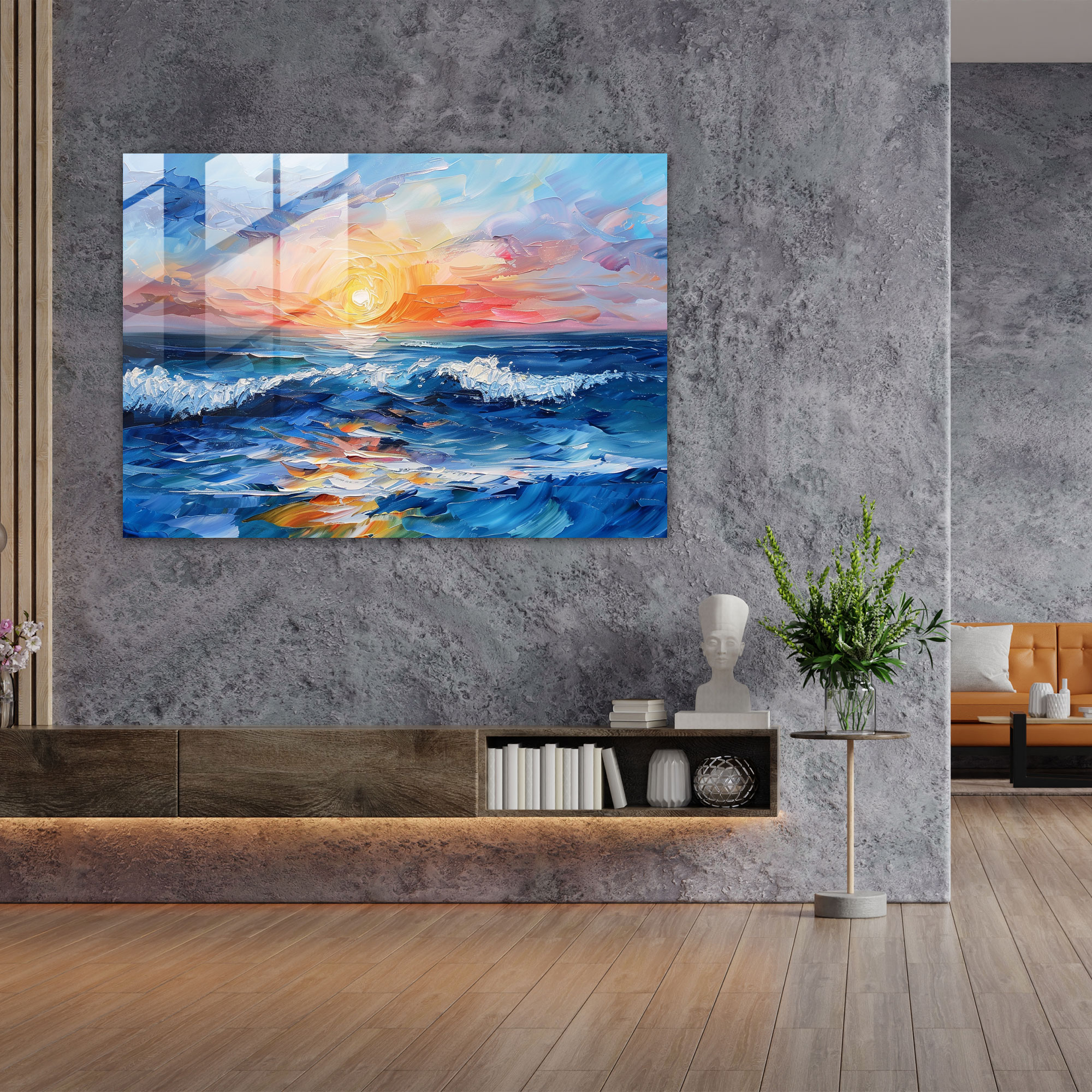 Leonid Afremov Modern Art - Tranquil Seascape - Leonid Afremov, Glass Wall Art, Peace And Serenity, Tranquil Seascape