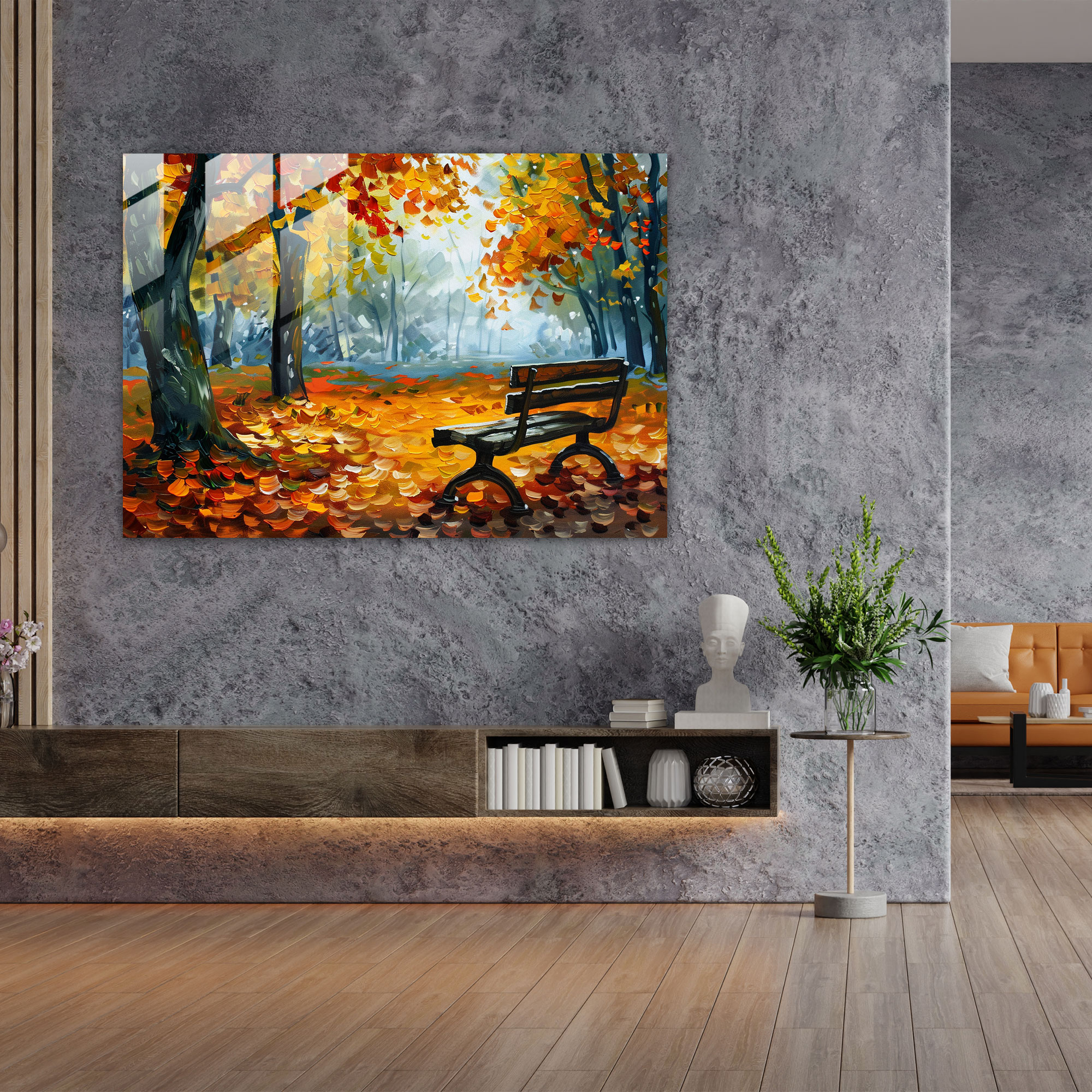 Leonid Afremov Home Decoration - Peaceful Park Bench - Leonid Afremov, Glass Art, Home Decoration, Glass Print