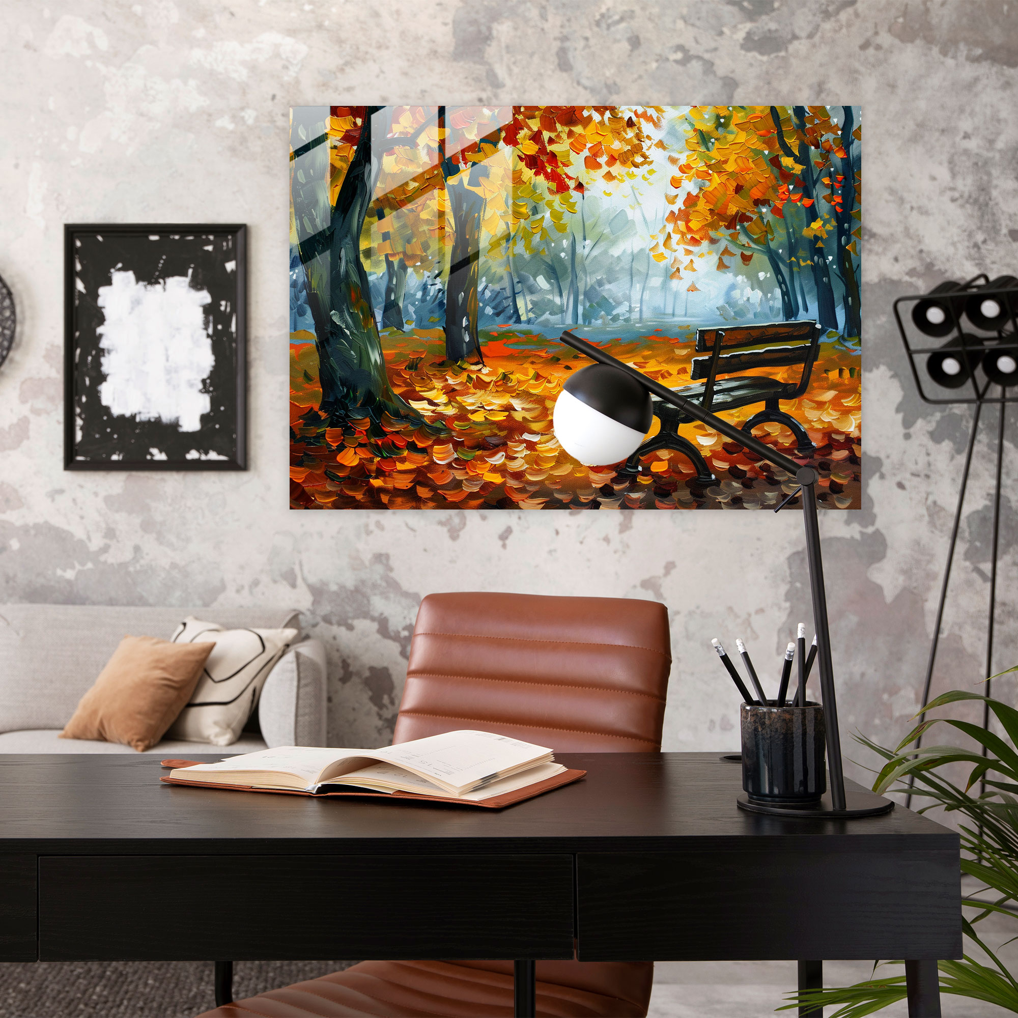 Leonid Afremov Home Decoration - Peaceful Park Bench - Leonid Afremov, Glass Art, Home Decoration, Glass Print