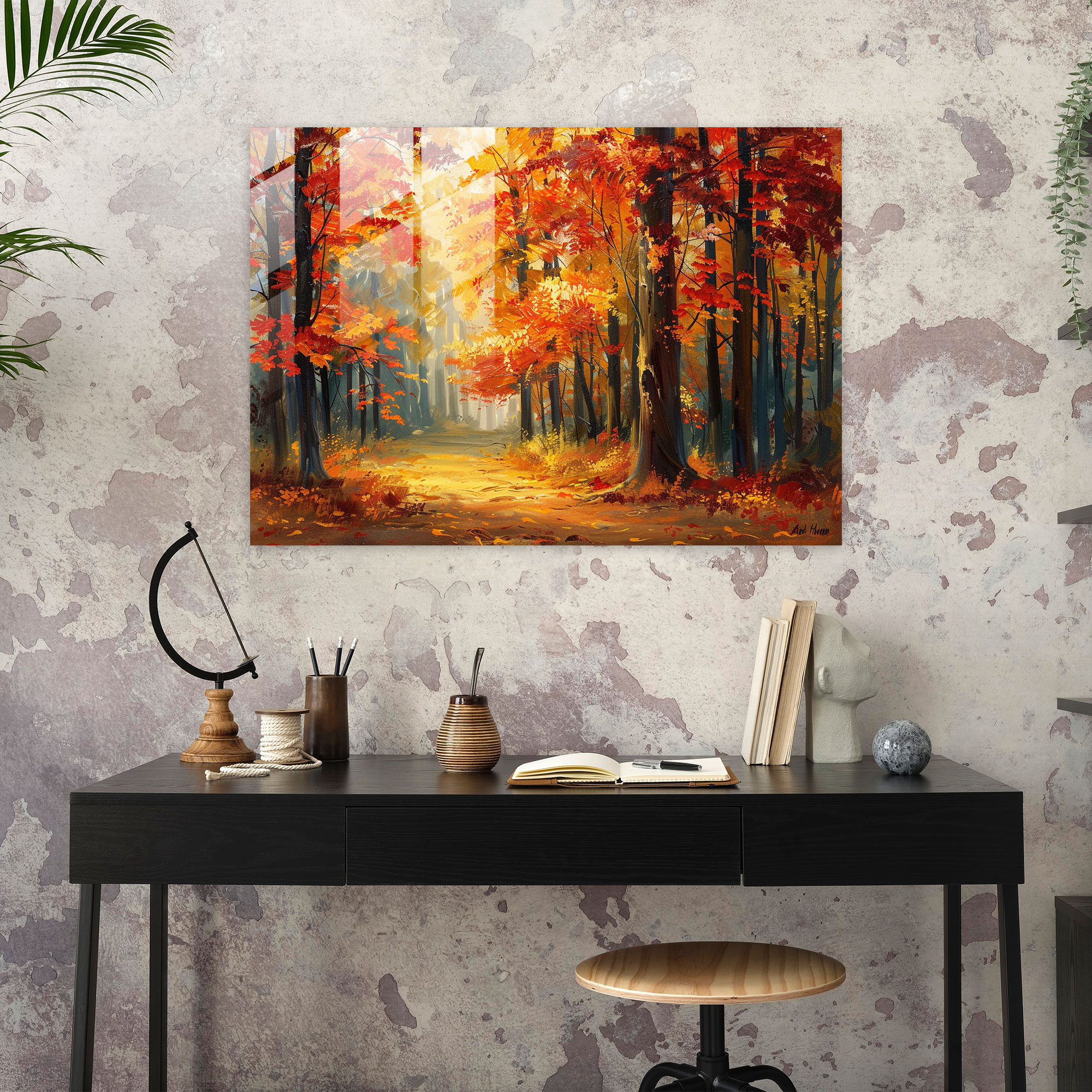 Leonid Afremov Glass Wall Art - Peaceful Forest Autumn - Leonid Afremov, Modern Art, Glass Art, Home Decoration