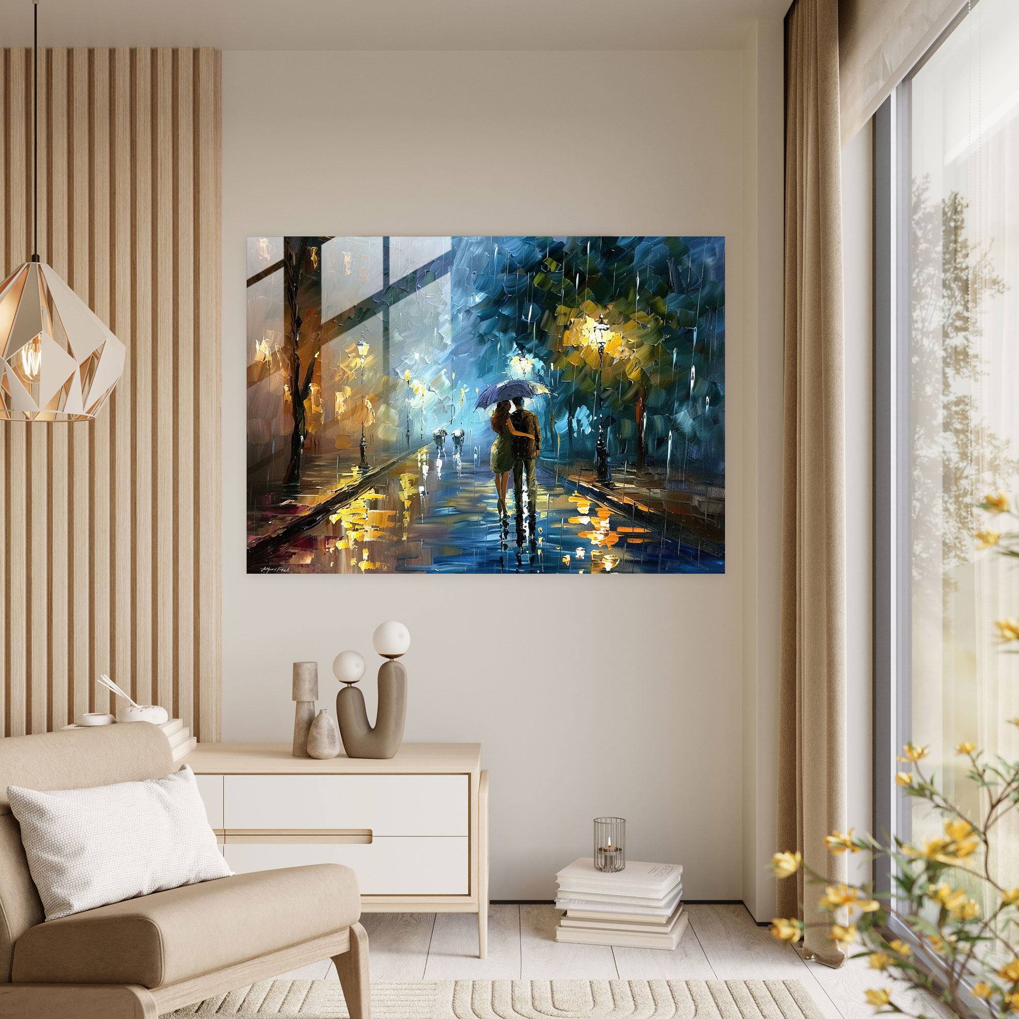 Leonid Afremov Home Decoration - Romantic Rainy Night - Leonid Afremov, Home Decoration, Glass Art, Romantic