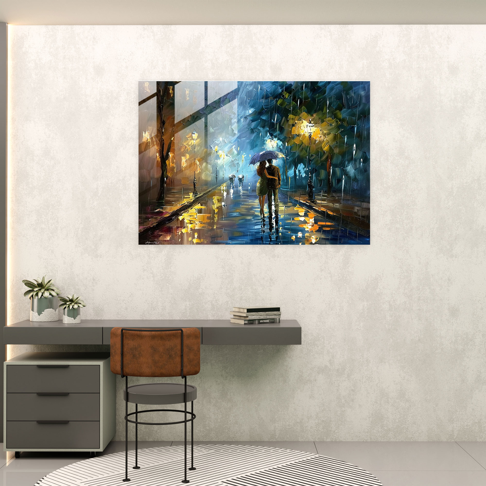 Leonid Afremov Home Decoration - Romantic Rainy Night - Leonid Afremov, Home Decoration, Glass Art, Romantic