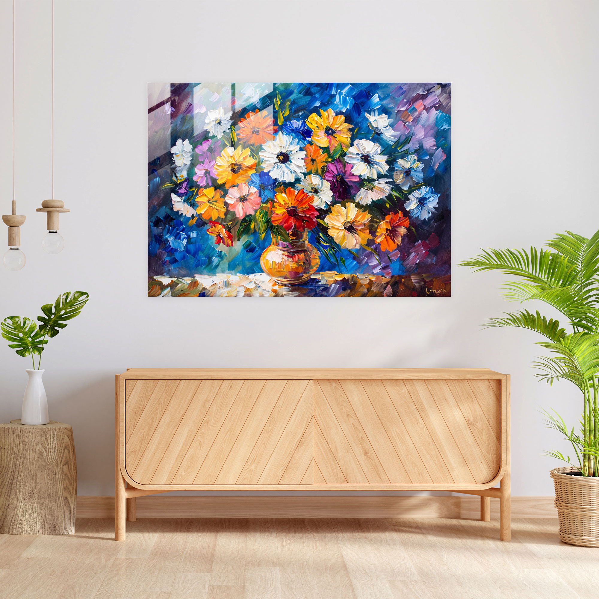 Leonid Afremov Wall Decoration - Vibrant Floral Still Life - Leonid Afremov, Still Life, Glass Art, Home Decoration