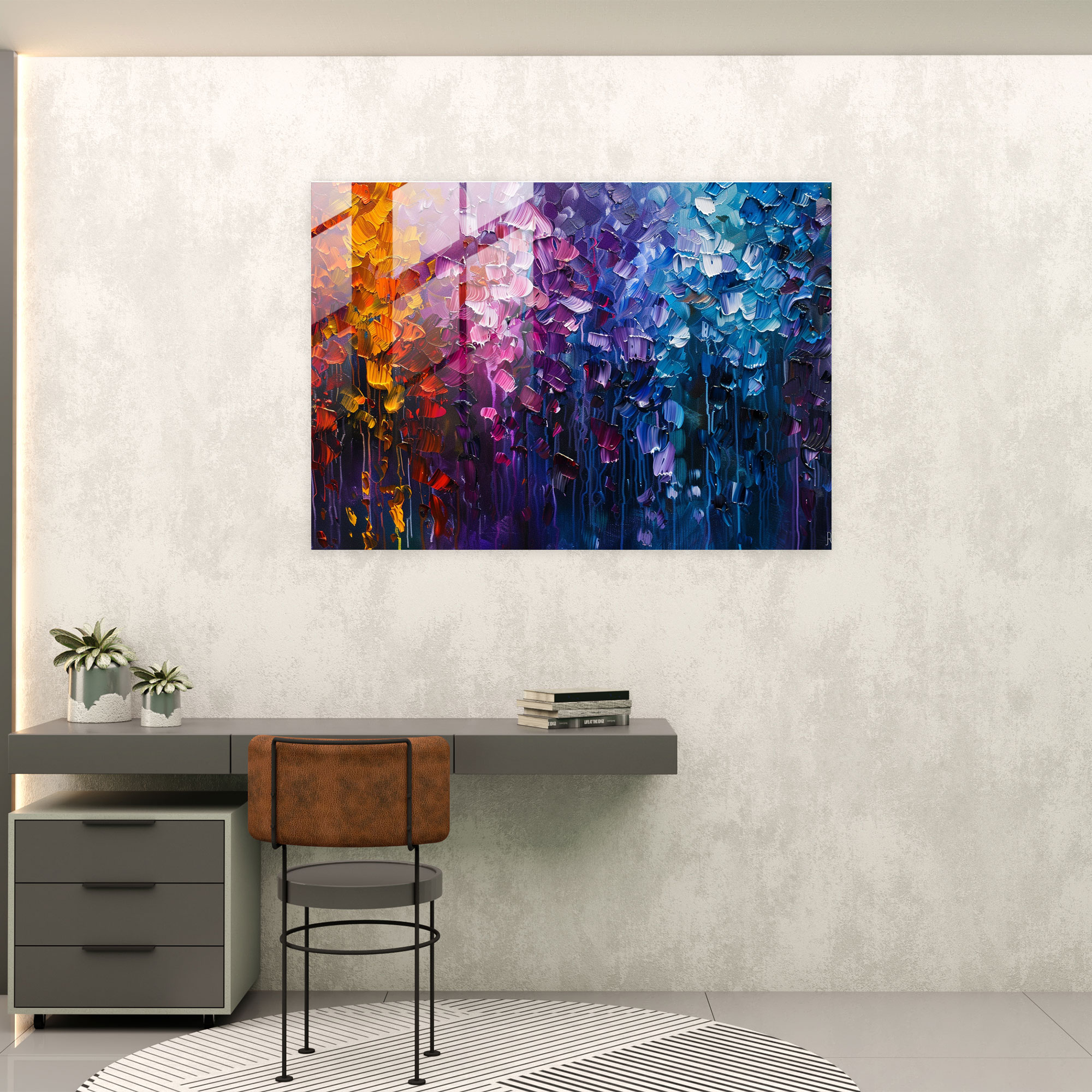 Leonid Afremov Modern Art - Abstract Rain Shower - Leonid Afremov, Wall Decoration, Modern Art, Glass Print