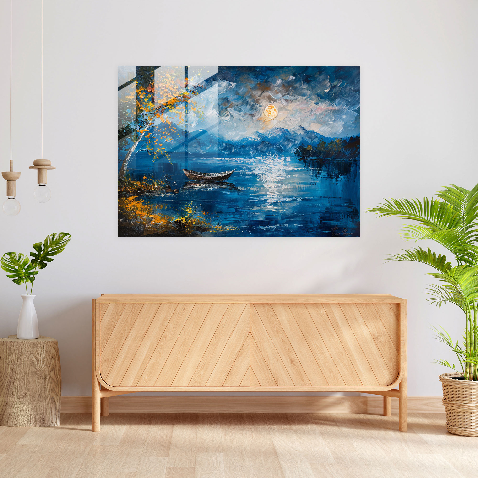 Leonid Afremov Glass Print - Moonlit Landscape - Leonid Afremov, Glass Wall Art, Moonlit, Glass Print