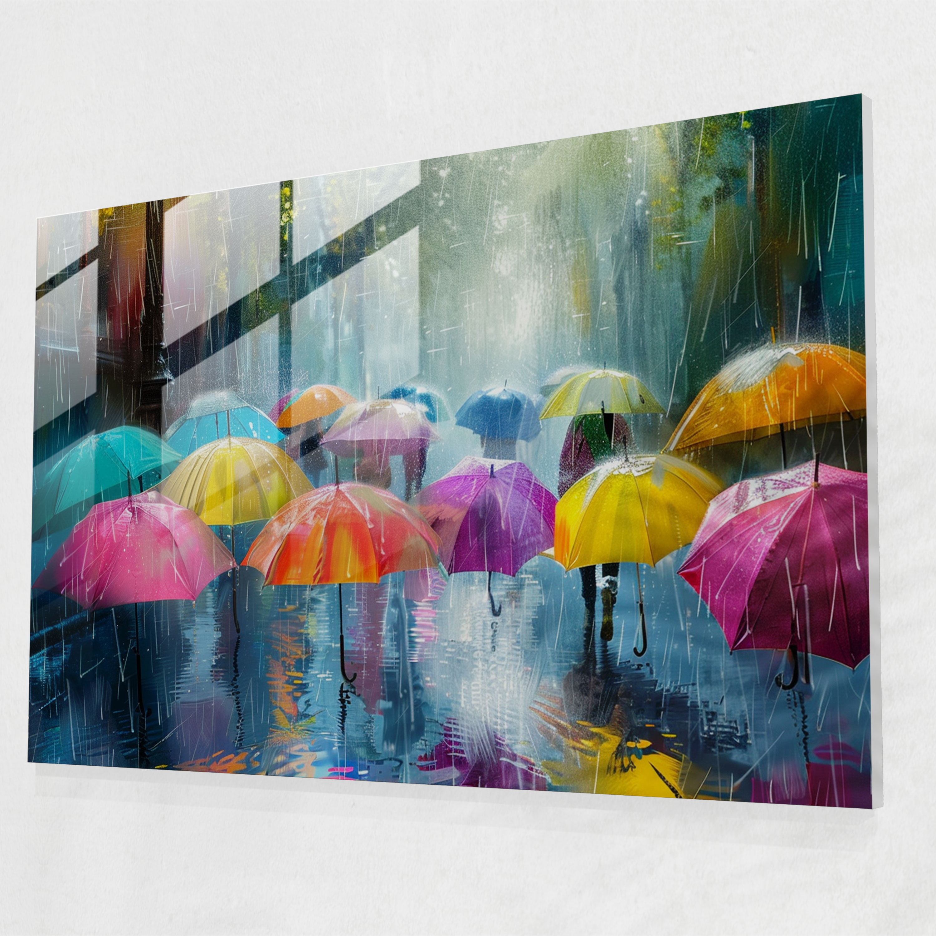 Leonid Afremov Glass Art - Whimsical Rainy Day - Leonid Afremov, Glass Wall Art, Whimsical, Home Decoration