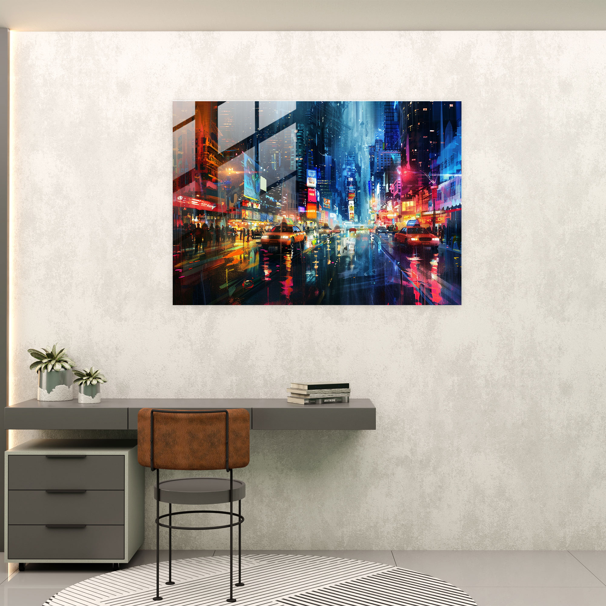 Leonid Afremov Glass Print - Colorful Rainy Night Cityscape - Leonid Afremov, Glass Wall Art, Home Decoration, Leonid Afremov