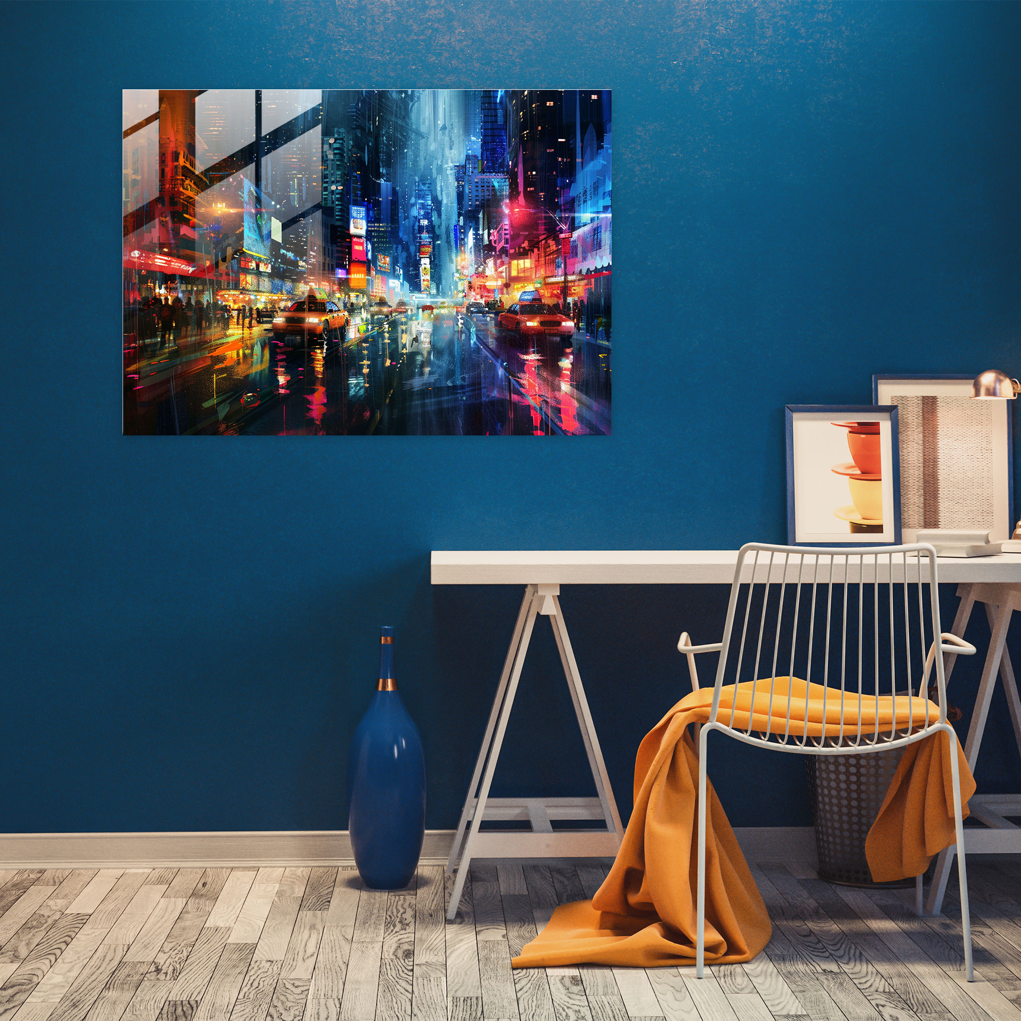 Leonid Afremov Glass Print - Colorful Rainy Night Cityscape - Leonid Afremov, Glass Wall Art, Home Decoration, Leonid Afremov
