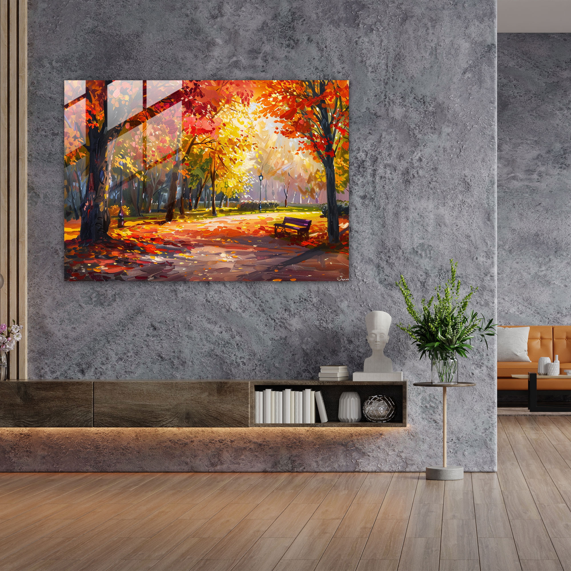 Leonid Afremov Glass Wall Art - Peaceful Autumn Park - Leonid Afremov, Glass Wall Art, Vibrant Trees, Glass Print