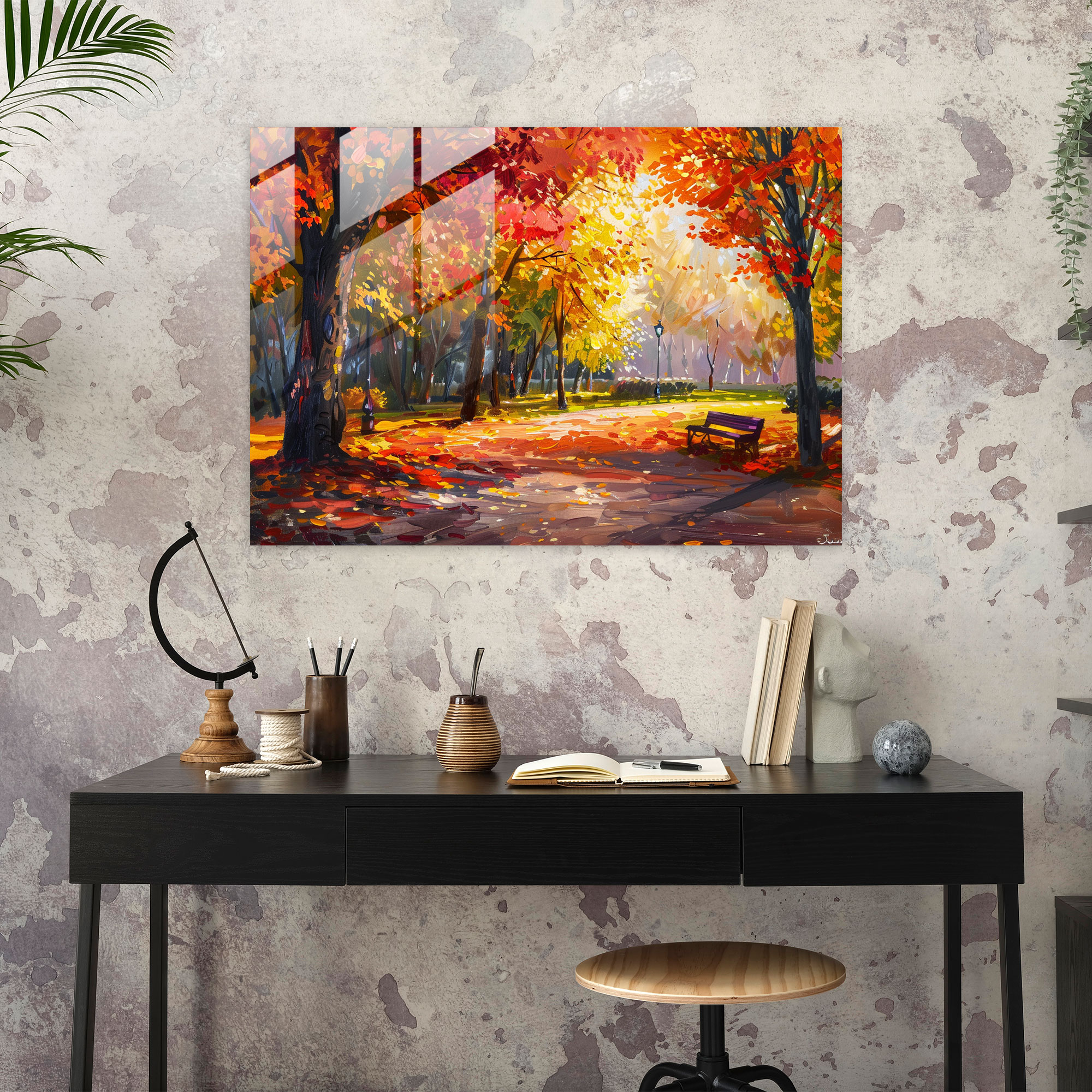Leonid Afremov Glass Wall Art - Peaceful Autumn Park - Leonid Afremov, Glass Wall Art, Vibrant Trees, Glass Print