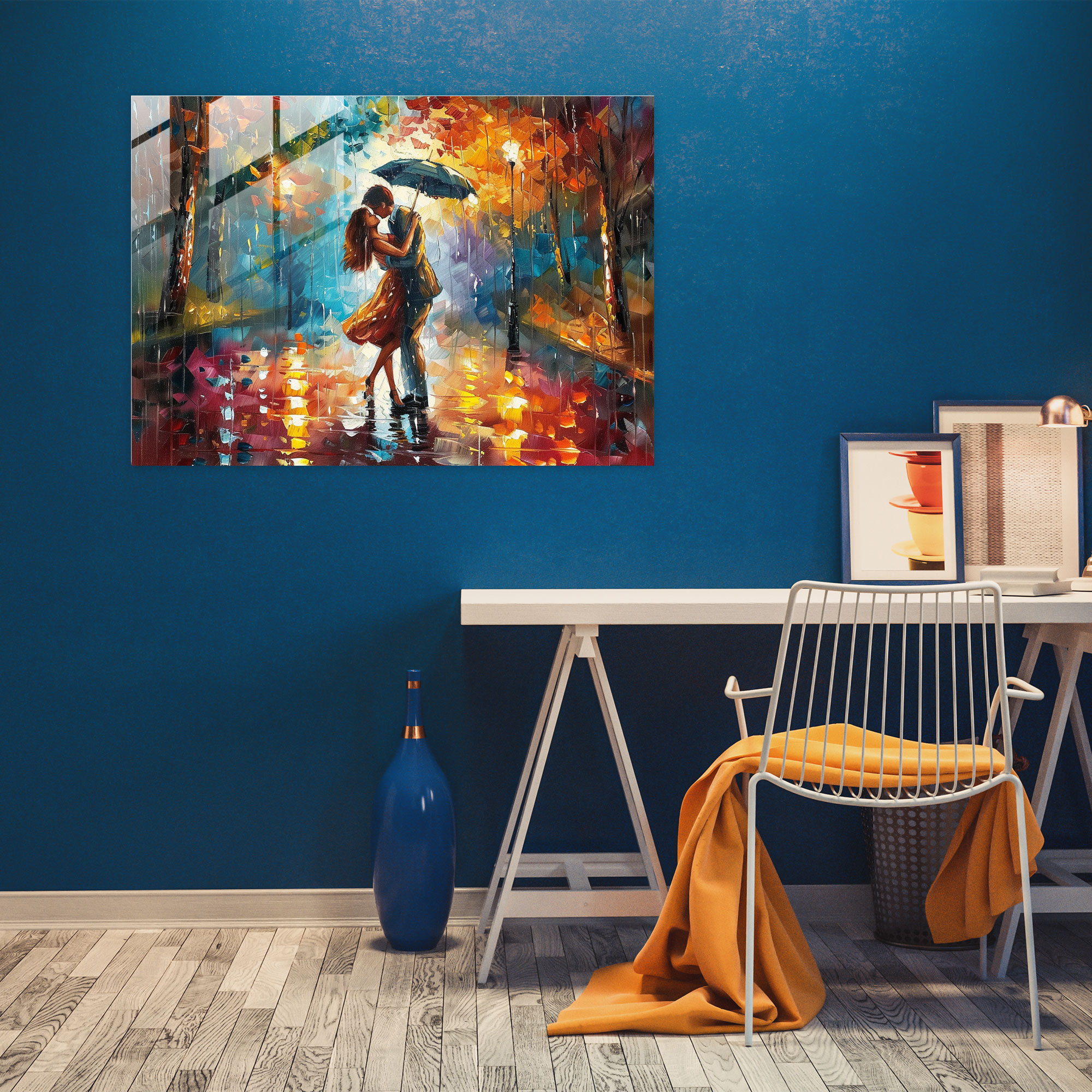 Leonid Afremov Glass Print - Romantic Couple Dancing In The Rain - Leonid Afremov, Home Decoration, Wall Decoration, Glass Print
