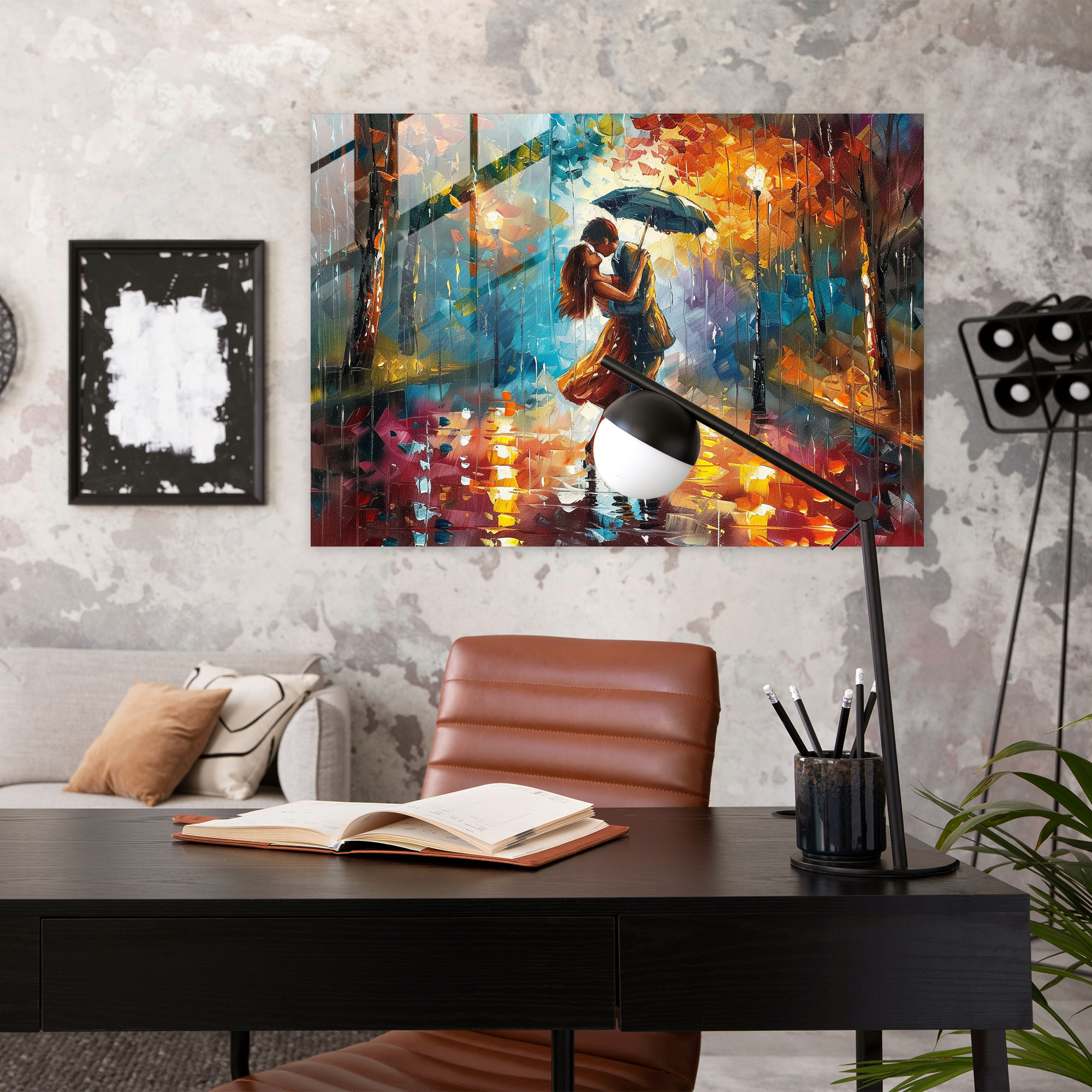 Leonid Afremov Glass Print - Romantic Couple Dancing In The Rain - Leonid Afremov, Home Decoration, Wall Decoration, Glass Print