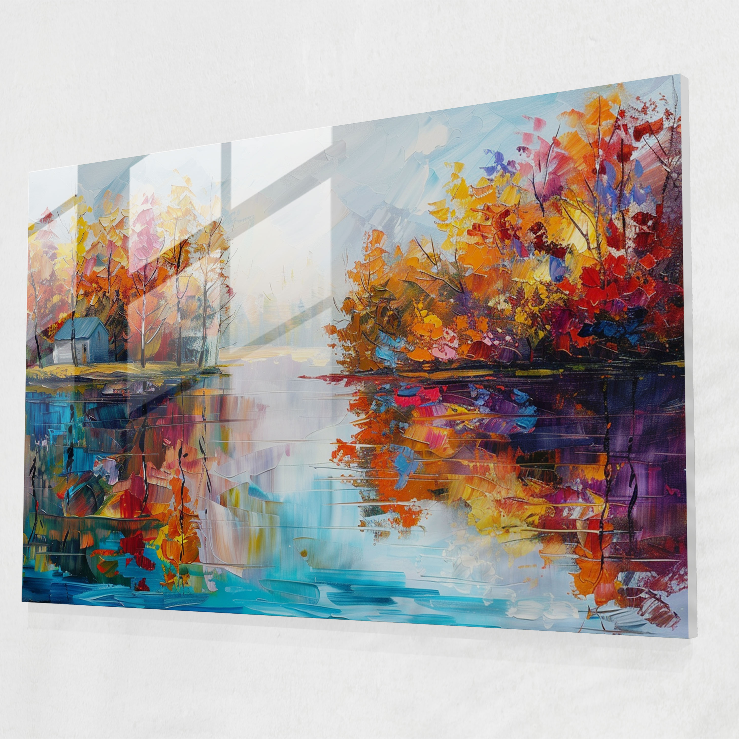 Leonid Afremov Glass Wall Art - Tranquil Lakeside Reflections - Leonid Afremov, Leonid Afremov, Wall Decoration, Glass Wall Art