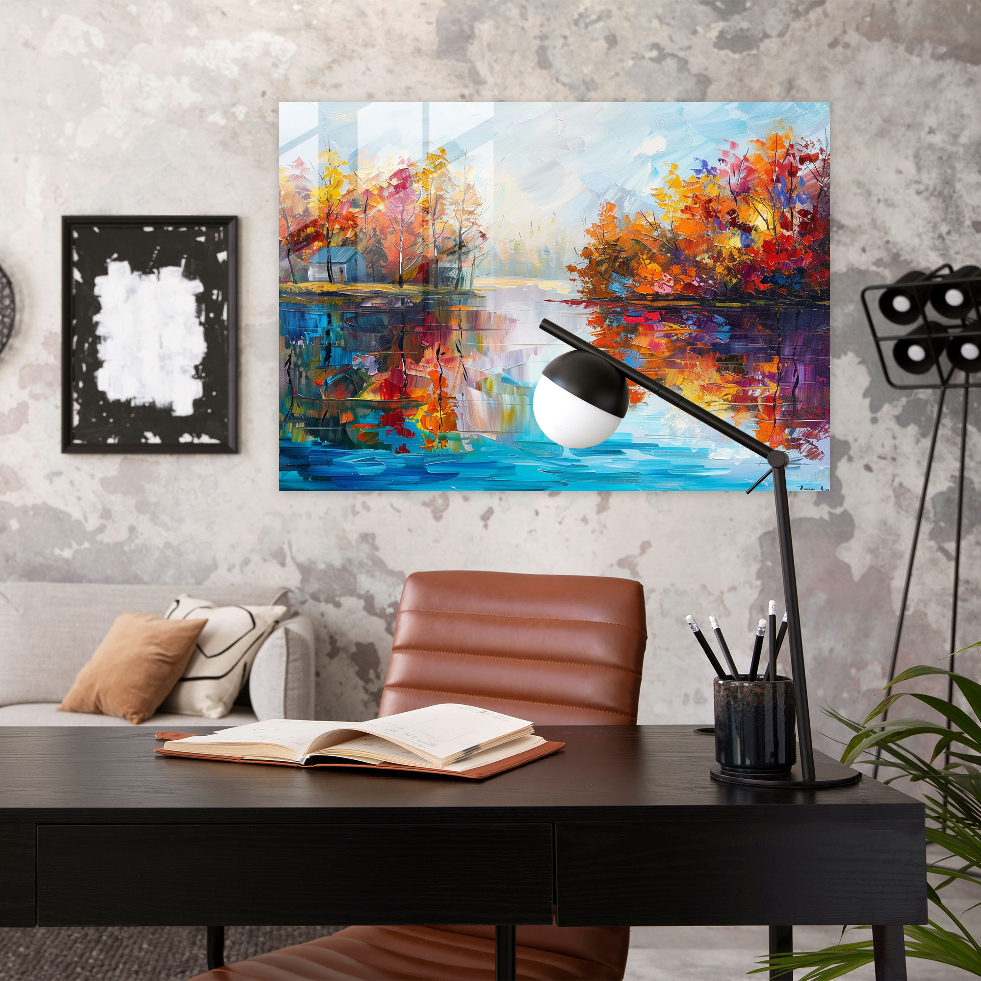 Leonid Afremov Glass Wall Art - Tranquil Lakeside Reflections - Leonid Afremov, Leonid Afremov, Wall Decoration, Glass Wall Art