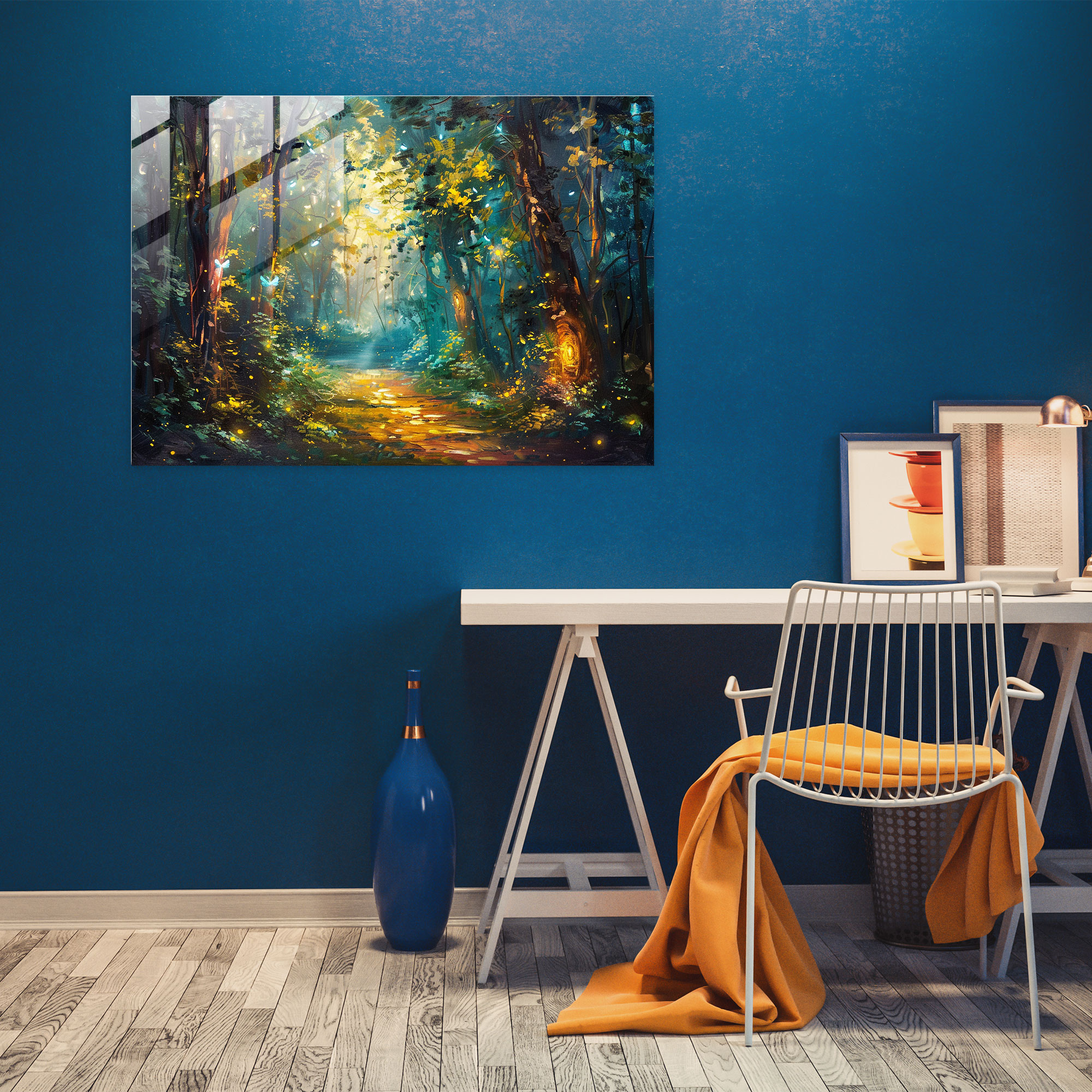 Leonid Afremov Glass Print - Enchanting Forest Fireflies - Leonid Afremov, Glass Print, Glass Wall Art, Leonid Afremov