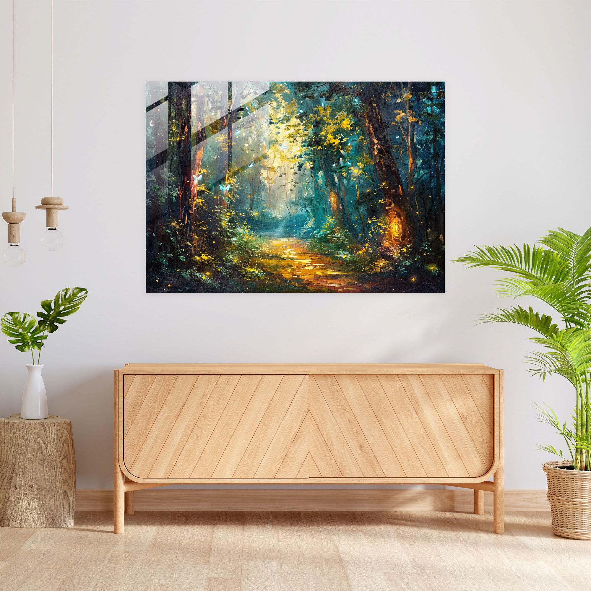 Leonid Afremov Glass Print - Enchanting Forest Fireflies - Leonid Afremov, Glass Print, Glass Wall Art, Leonid Afremov