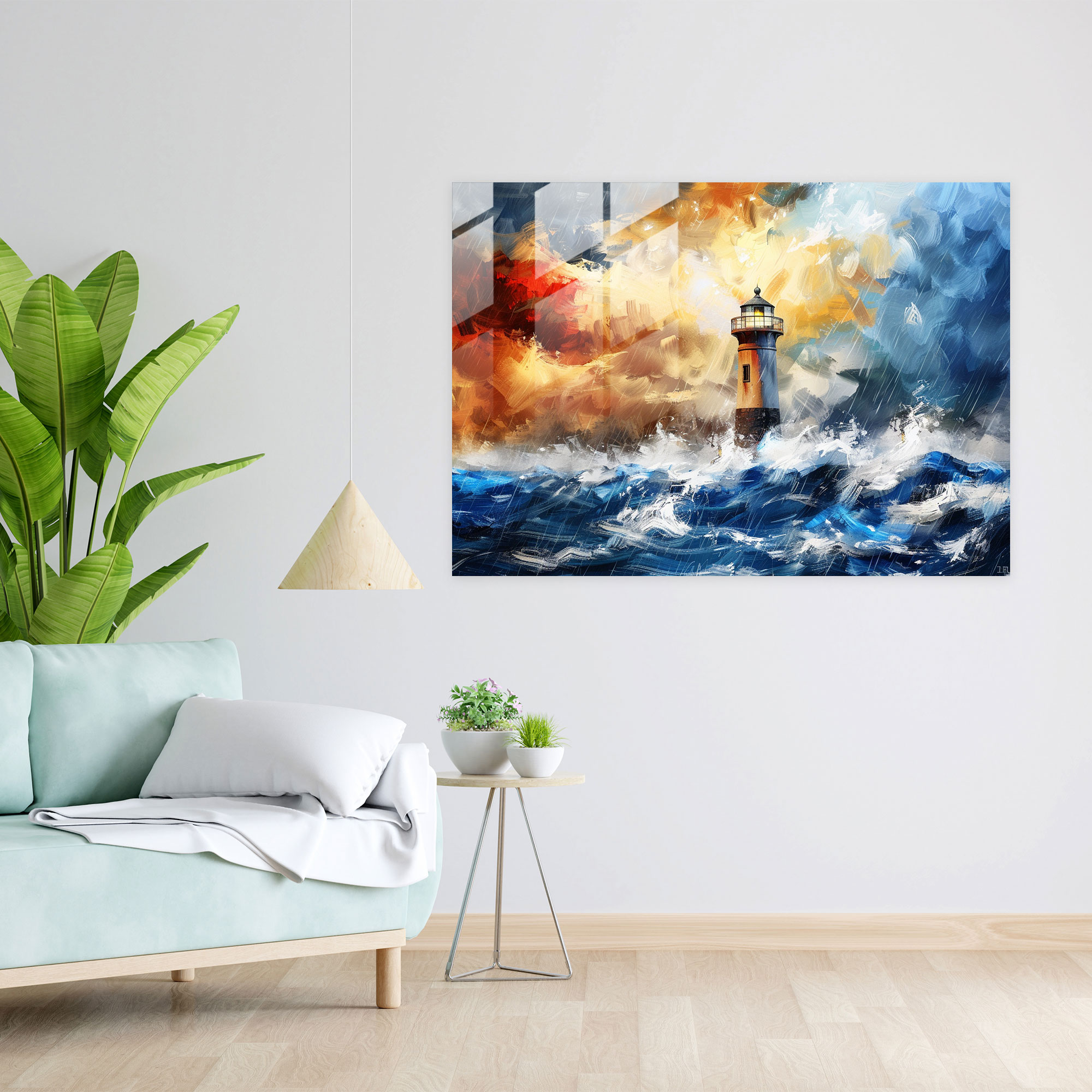Leonid Afremov Glass Print - Majestic Lighthouse Stormy Sea - Leonid Afremov, Stormy Sea, Leonid Afremov, Glass Wall Art