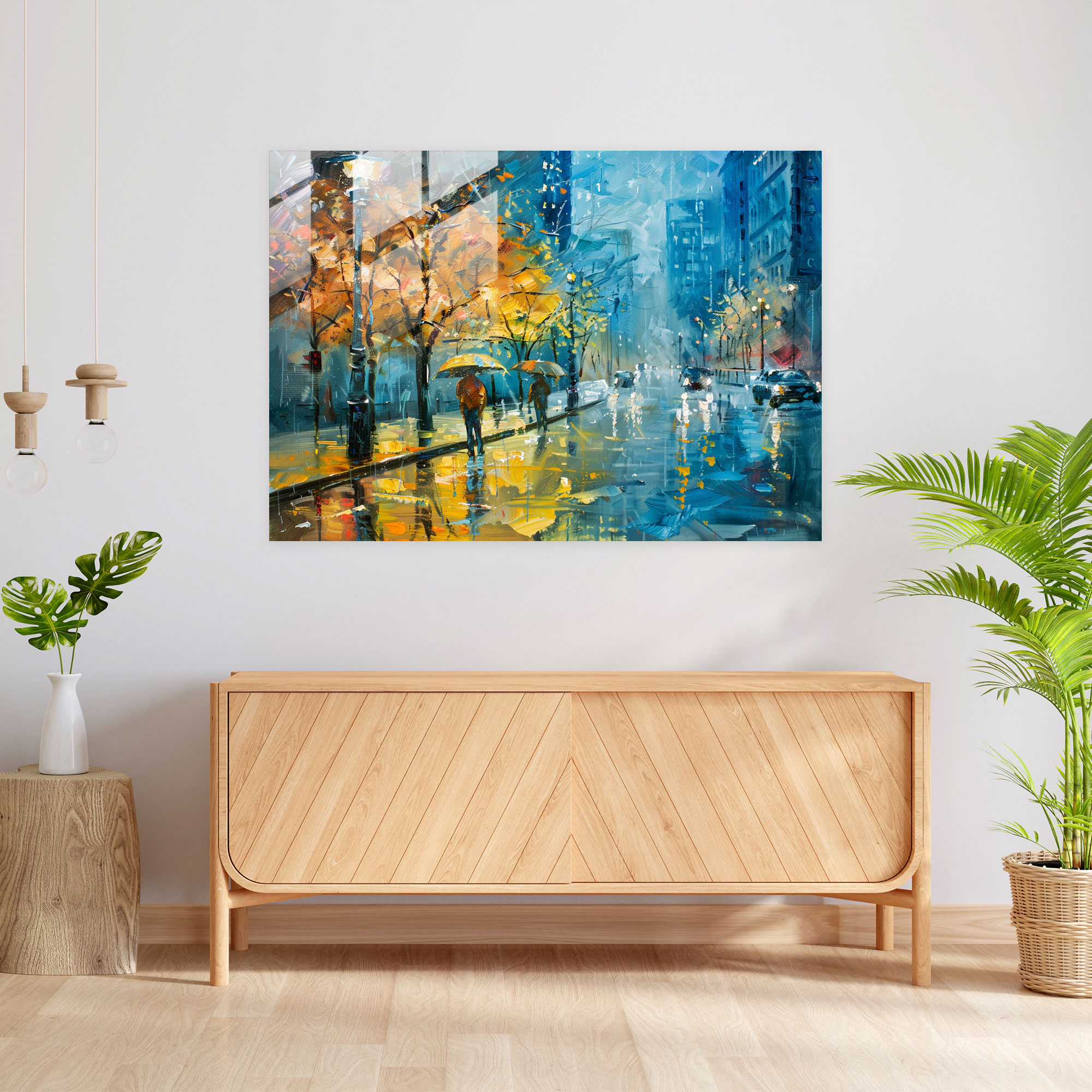 Rainy City Street Glass Wall Art - Leonid Afremov, Scene, Wall Decoration, Home Decoration