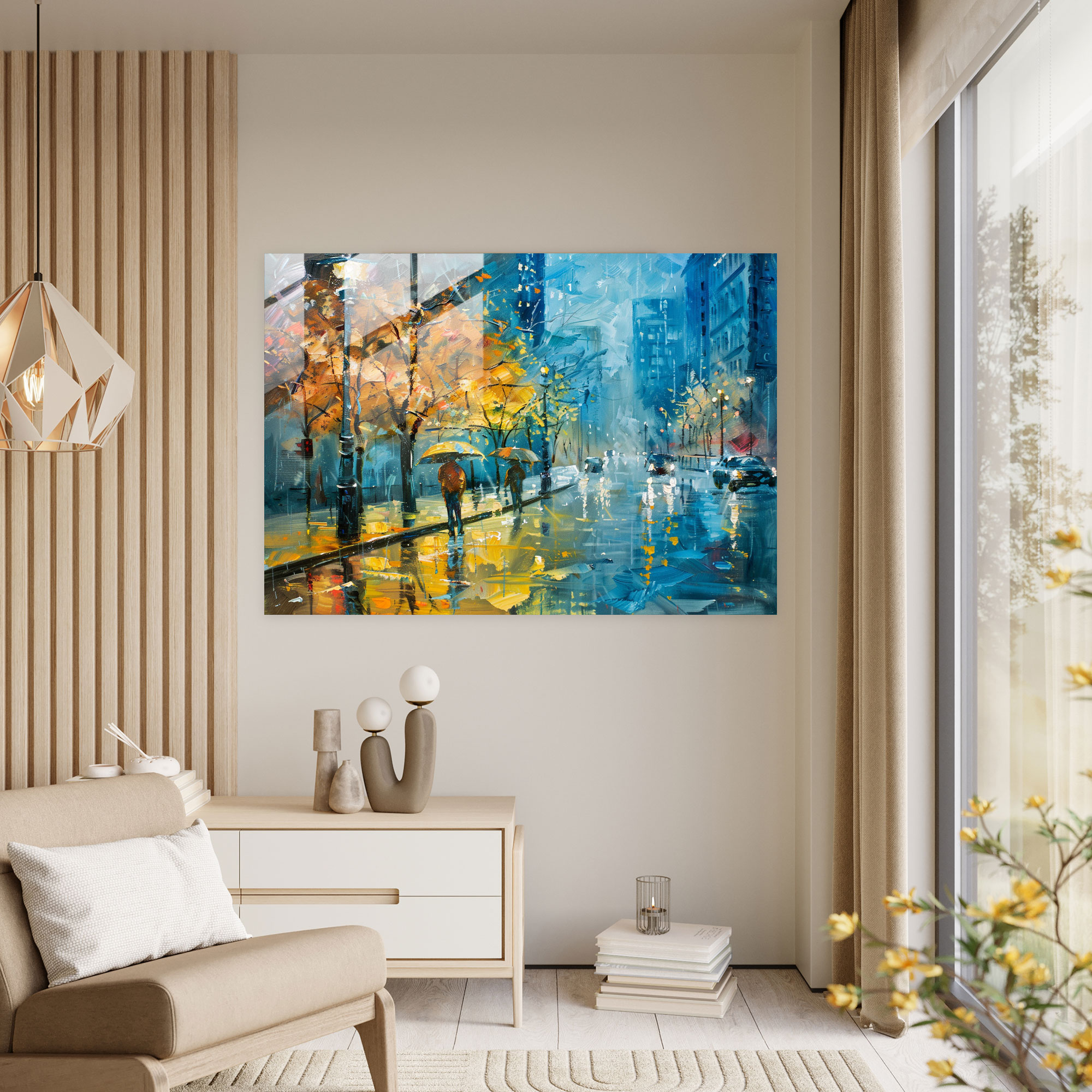 Rainy City Street Glass Wall Art - Leonid Afremov, Scene, Wall Decoration, Home Decoration