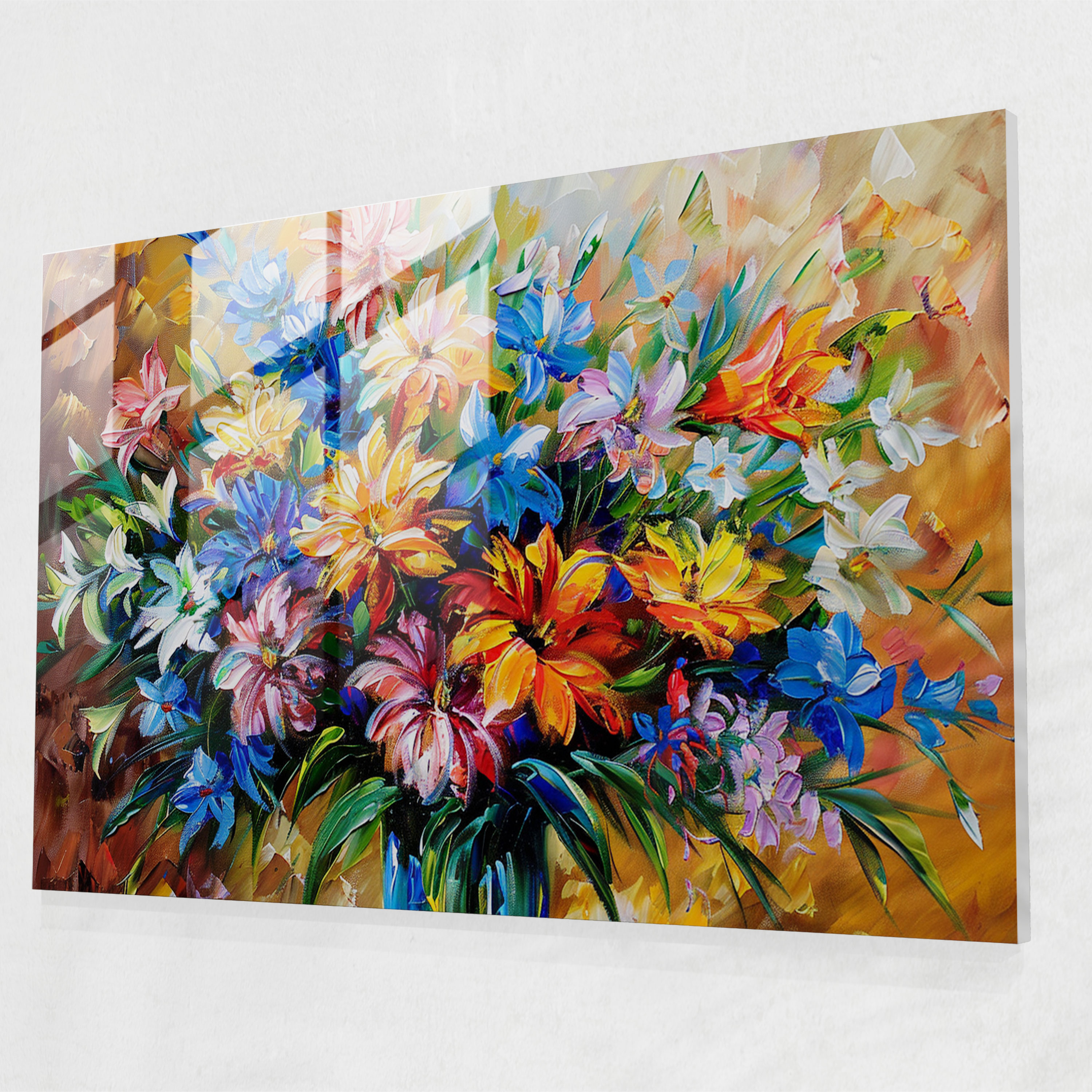 Colorful Floral Bouquet Glass Print - Leonid Afremov, Leonid Afremov, Wall Decoration, Home Decoration