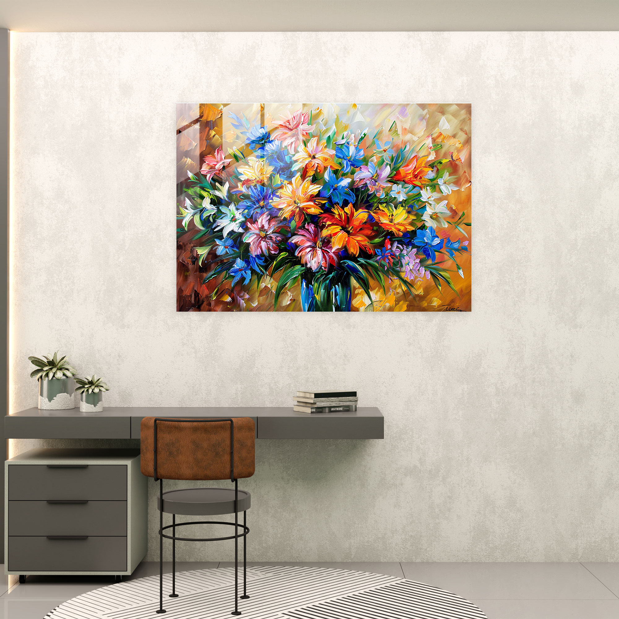 Colorful Floral Bouquet Glass Print - Leonid Afremov, Leonid Afremov, Wall Decoration, Home Decoration