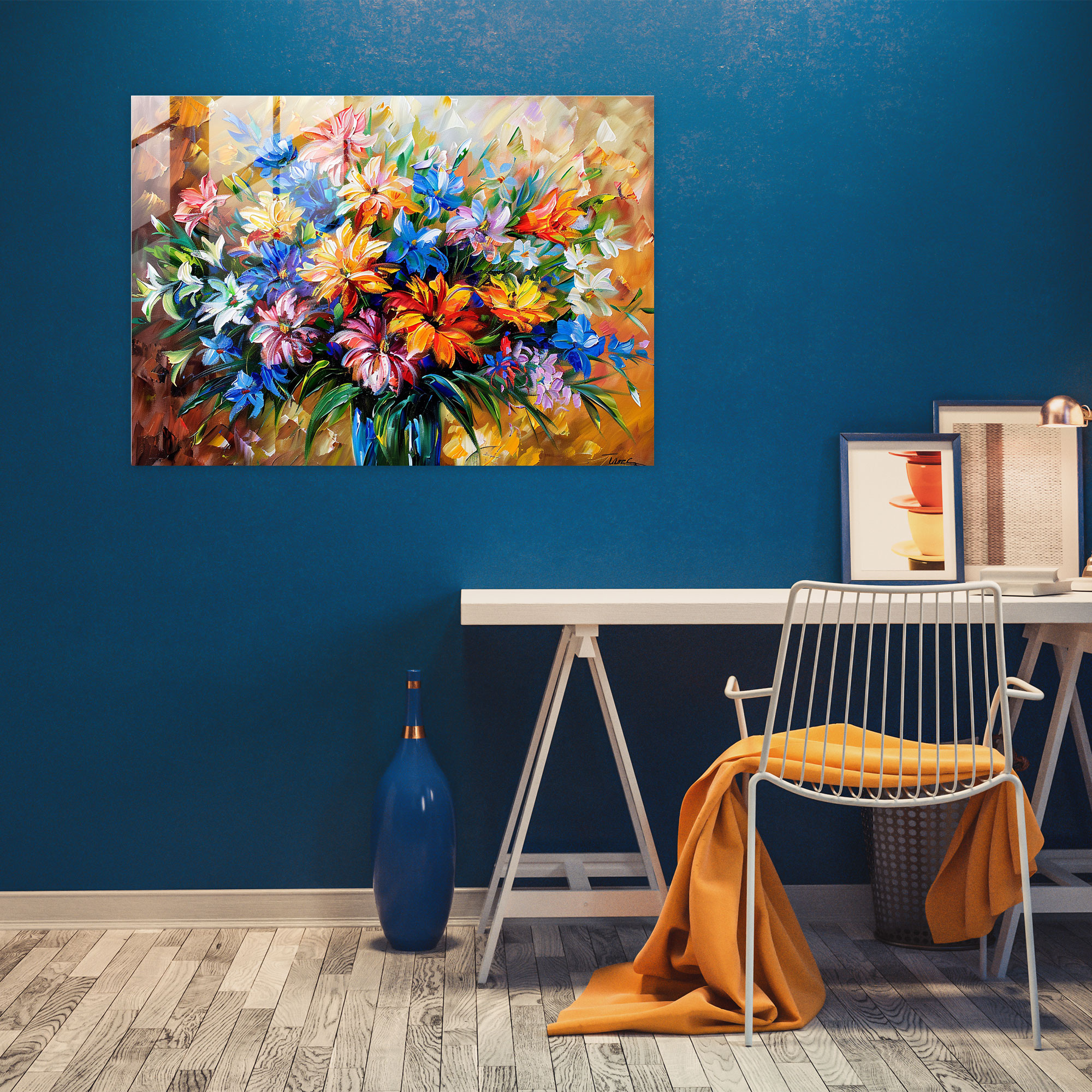 Colorful Floral Bouquet Glass Print - Leonid Afremov, Leonid Afremov, Wall Decoration, Home Decoration