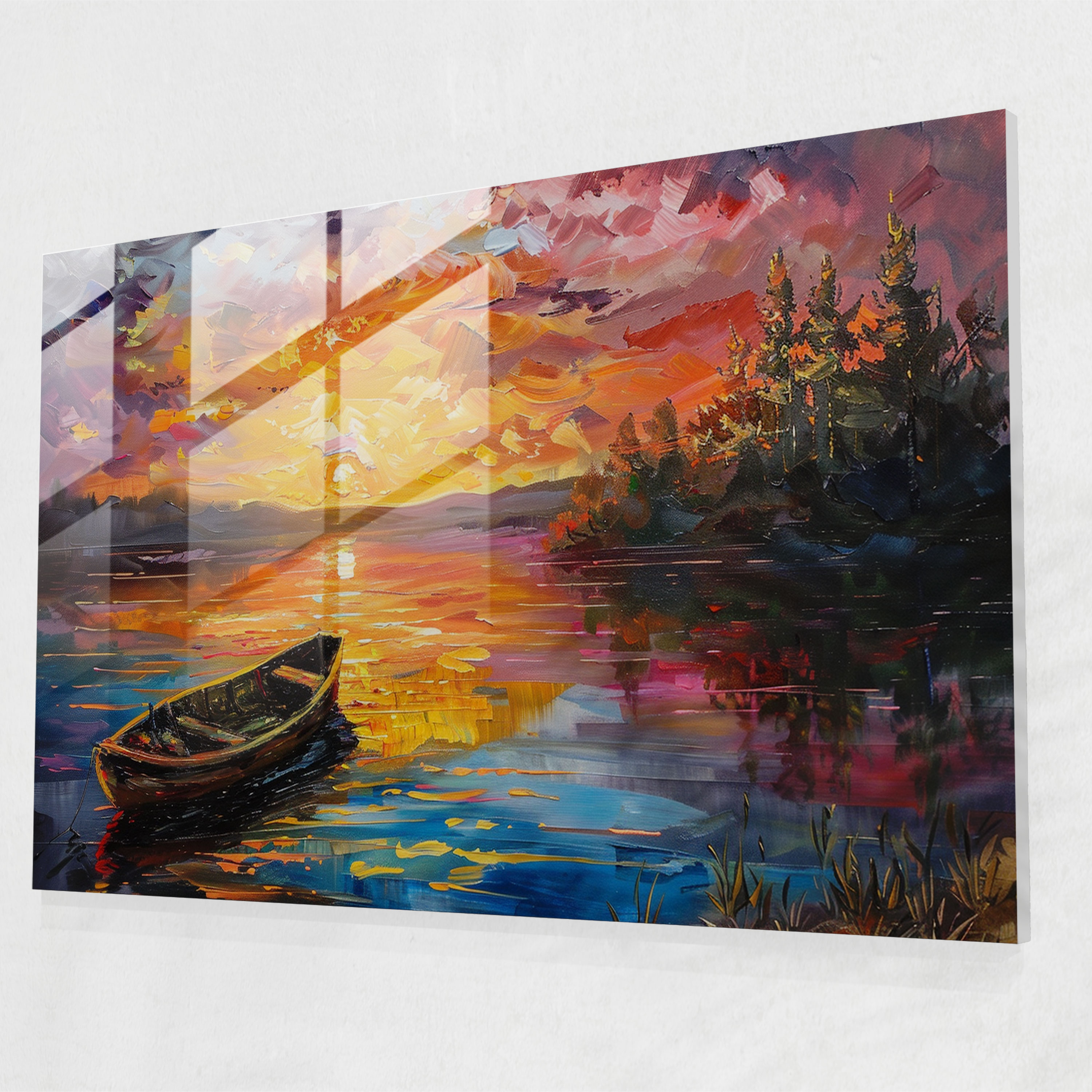 Lakeside Sunset Glass Wall Art - Leonid Afremov, Sunset, Home Decoration, Glass Wall Art